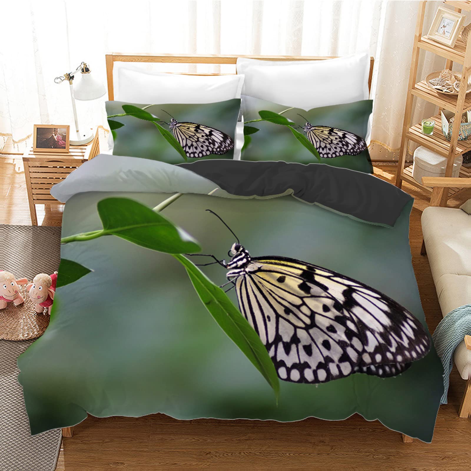 Housse de couette 160x200 papillon vert pour chambre de fille et garçon
