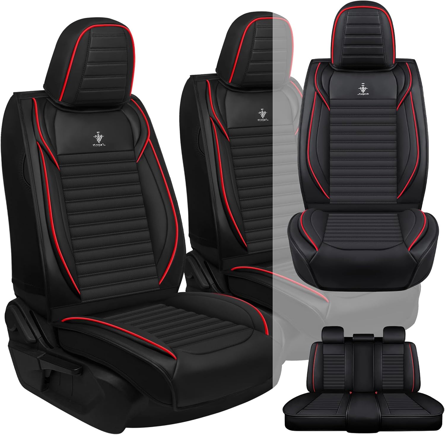 Car Seat Covers Compatible with Dodge Durango 1999-2025, Premium Nappa Leather, Easy to Clean, Seat Belt Compatible, Prevent Scratches(Black Red, Full Set)