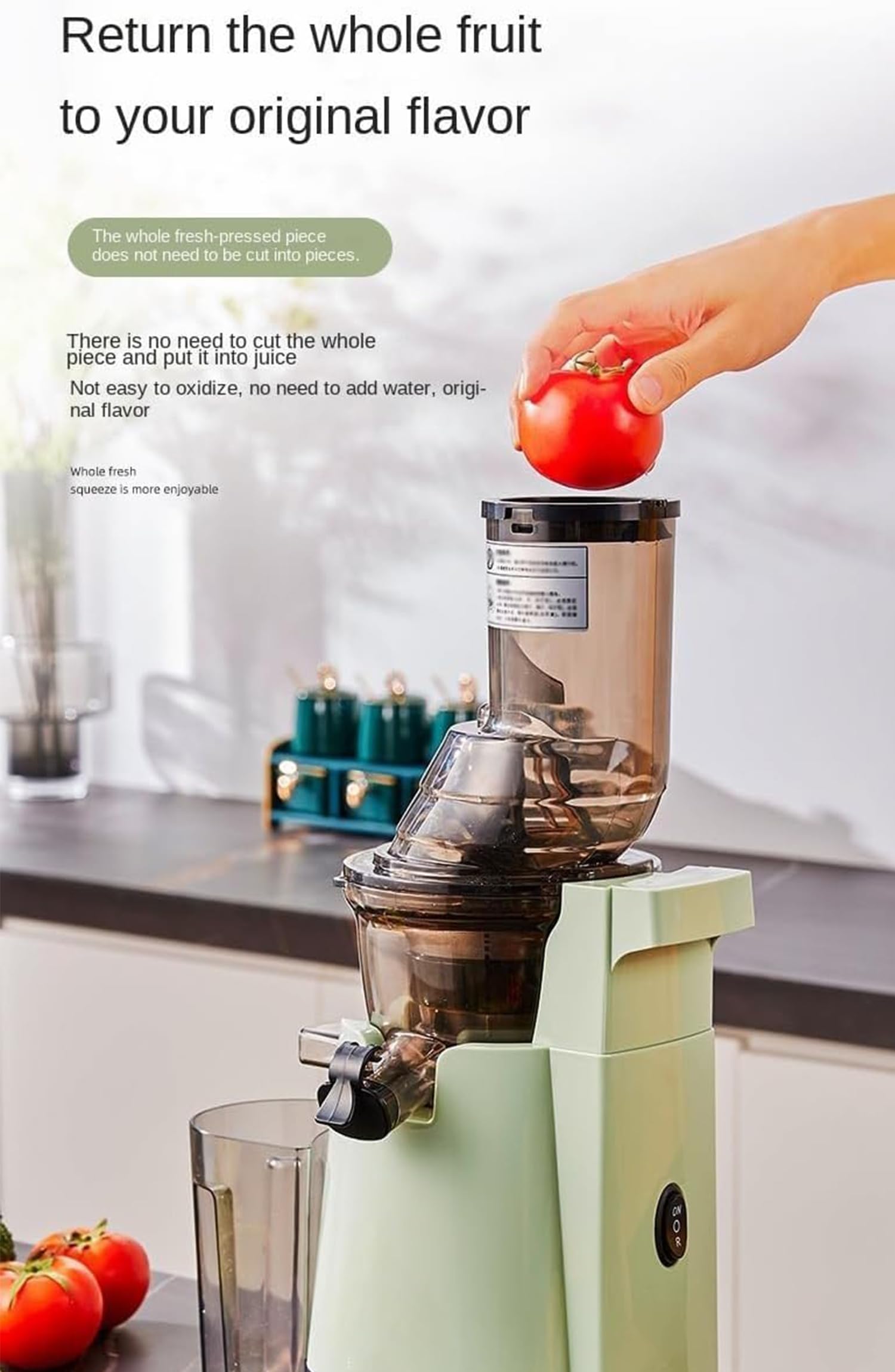 Spremiagrumi elettrico a freddo, 250 W con scivolo di alimentazione da 82 mm, 52 giri/min, separazione automatica della polpa, alta resa di succo per frutta e verdura