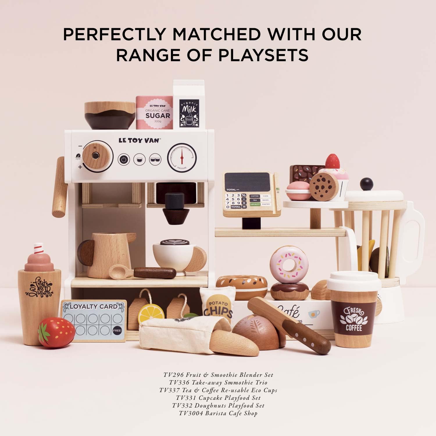 Petit Jour Machine à Café Barista en Bois FSC, Set de Jeu pour Enfants 3+, 40,7 x 15 x 31,5 cm, avec Accessoires de Coffee Shop, Caisse et Gourmandises