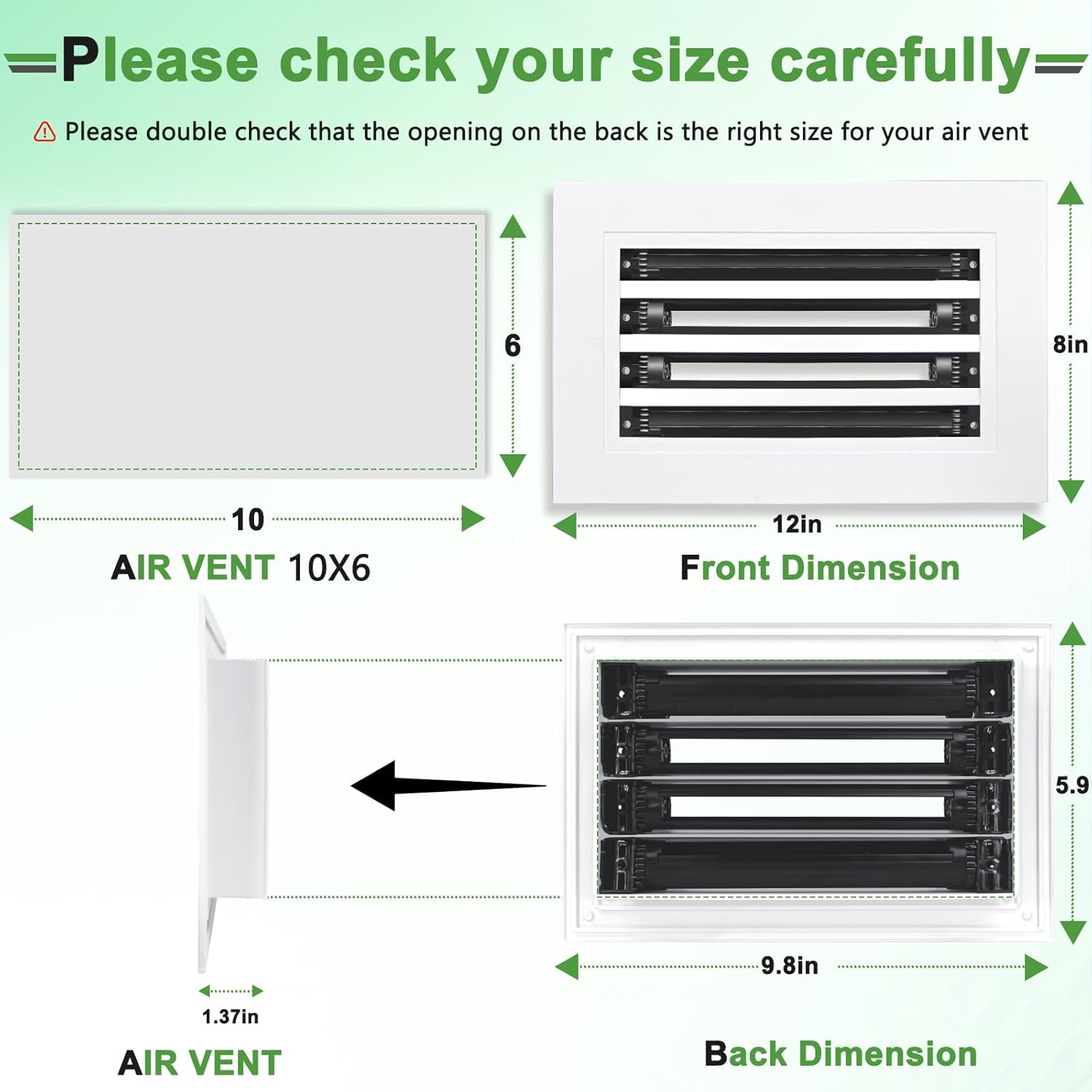 10x6 Modern Air Vent Cover, Decorative White Aluminium Air Vent Cover for Wall, Ceiling and Floor, Roller Rotation Regulates Airflow and Direction, for Air Outlet and Return, Made of Aluminum Alloy
