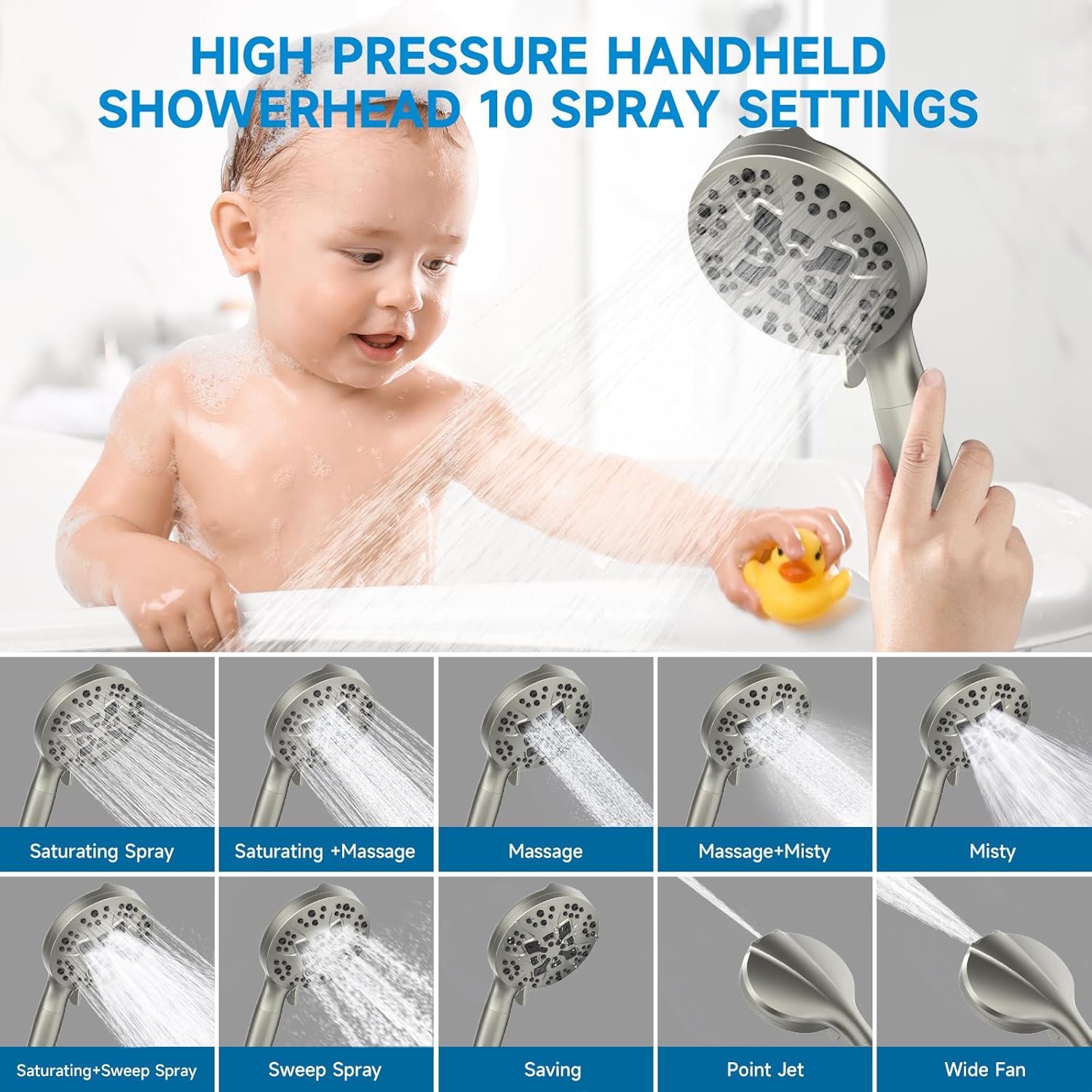 Shower Heads With Handheld Spray Combo,6" High Pressure Rain Shower Head with Filters,5" Handheld Filtered Shower Head,Dual Shower Head Set With 69" Stainless Steel Shower Hose