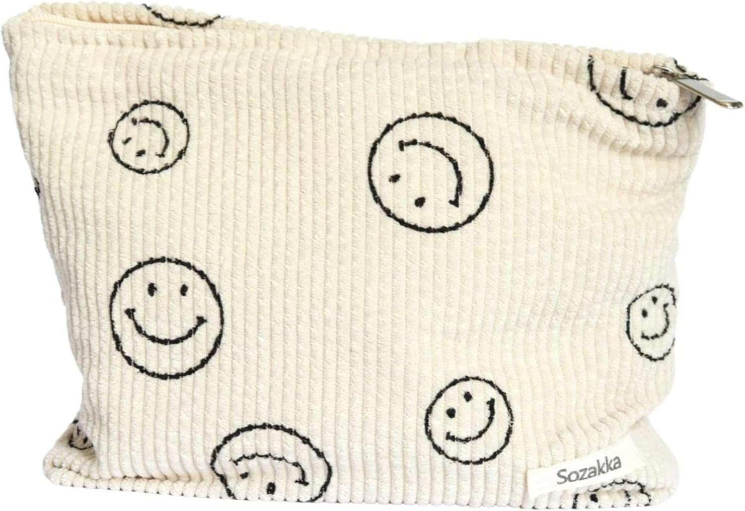 Aesthetic Women Corduroy Smiley Face Large Makeup Pouch Bag