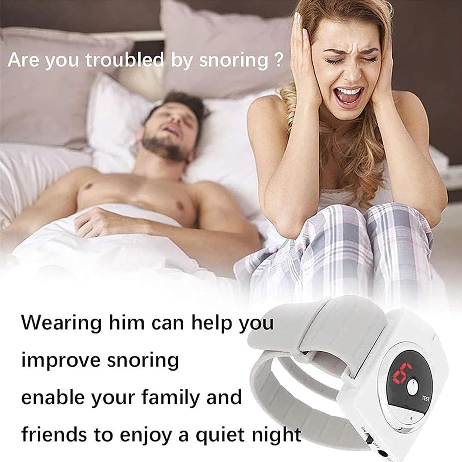 Pulsera Antironquidos con Sensor Inteligente, 9 Niveles De Intensidad Ajustables, Recargable por USB. Ayuda para Dormir Y Reducir Los Ronquidos (para Hombres Y Mujeres).