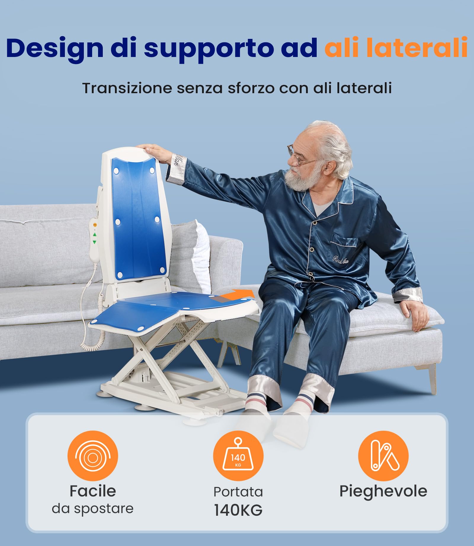 VOCIC Sedia elevatrice elettrica AX10, sollevatore mobile con ruote per alzarsi da terra, pieghevole e regolabile in altezza 0–50 cm, fino a 140 kg, aiuto al sollevamento per anziani a casa