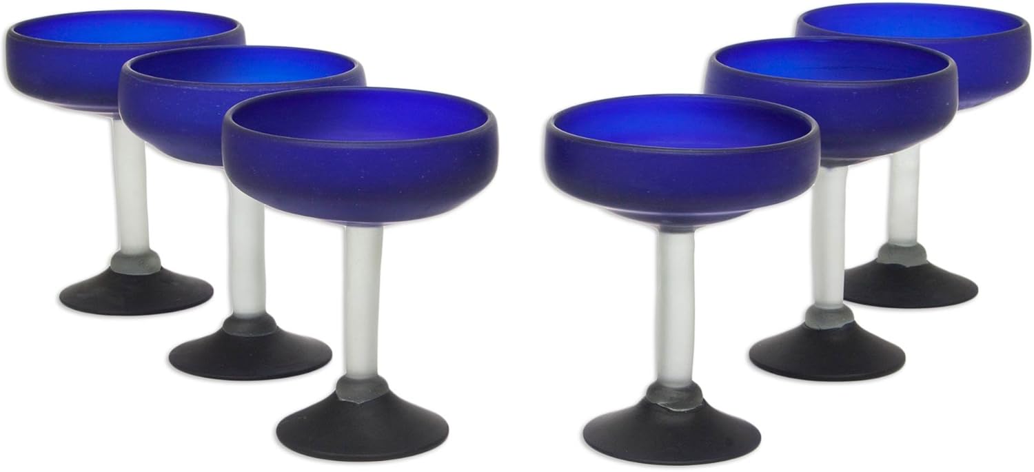NOVICA ' Frozen ' Margarita Glasses Set of 6, 6"Tall, Blue