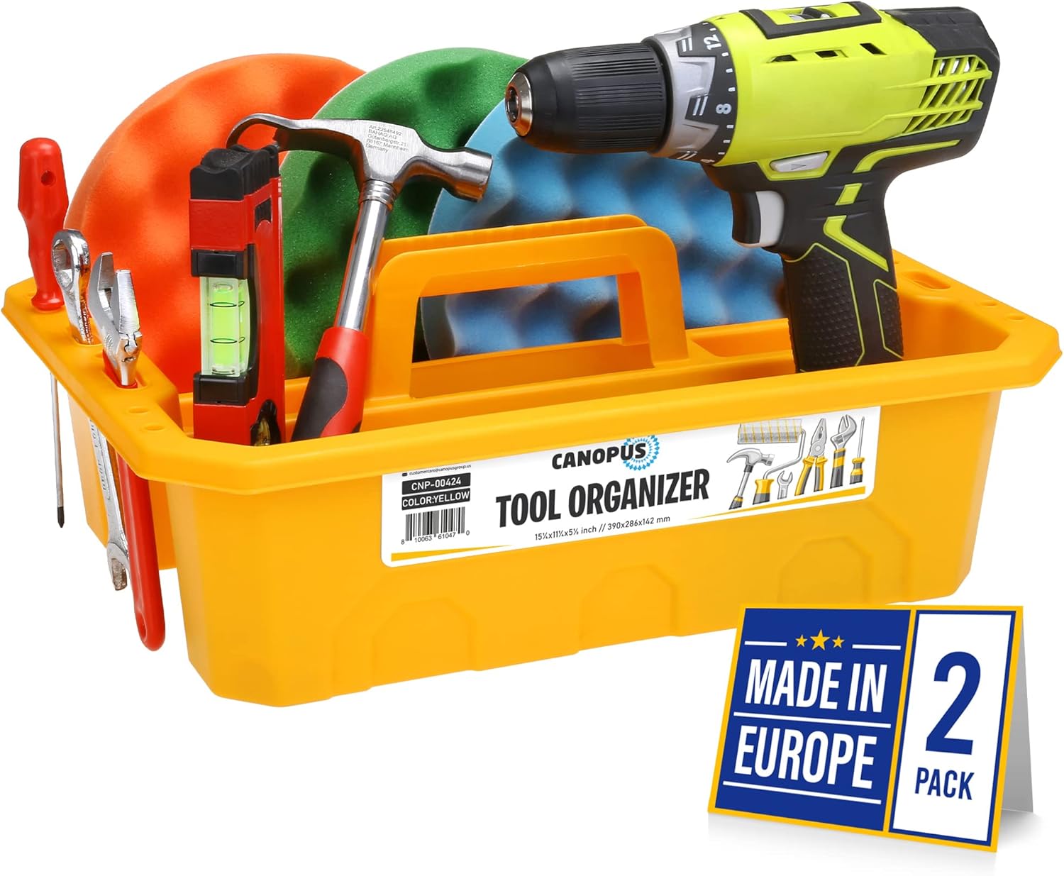 CANOPUS Storage Tray Tote with Functional Holes - 2 PCs Plastic Cleaning Caddy with Handle, Portable Caddy, Undersink Storage for Kitchen, Shoe Cleaning Box, Products Organizer, Yellow