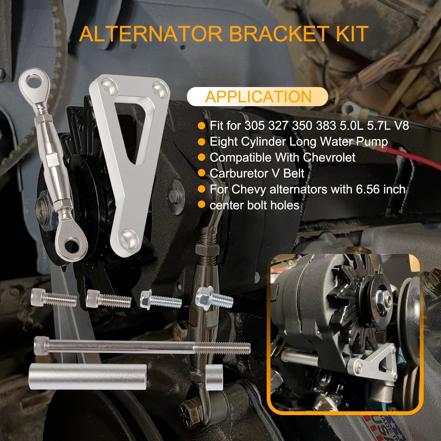 Schwarze Lichtmaschinenhalterung Für Small Block Chevy (SBC) - Kompatibel Mit 283, 327, 350 Motoren & Kurzer Wasserpumpe