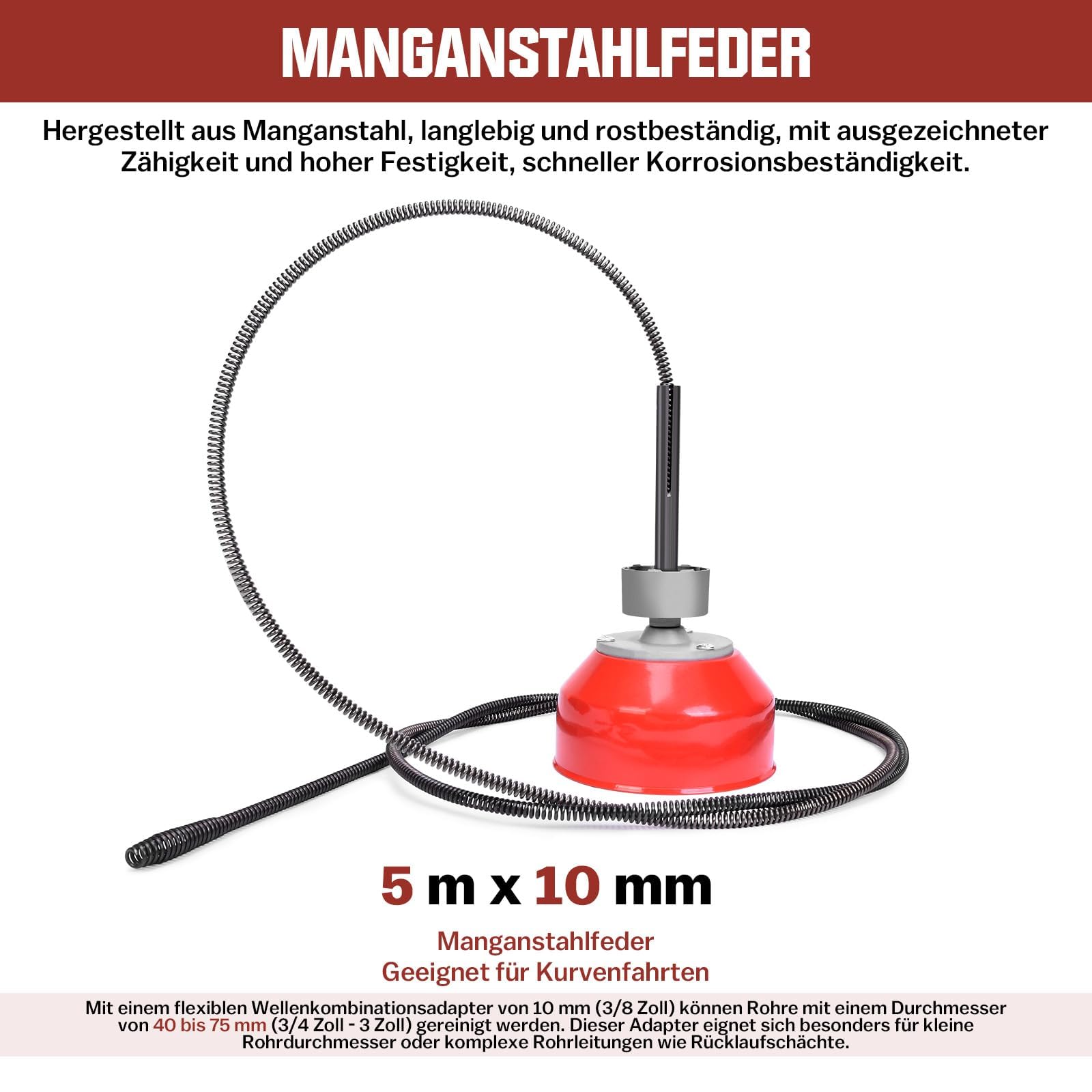 Ø16mm/L37m Spiralen Sgorgatore Macchina Elettrico con salvavita, 400W | Sgorgatore Elettrico 450 giri/min, per tubi Ø30-100mm, attrezzatura per disostruzione, pulitore per scarichi