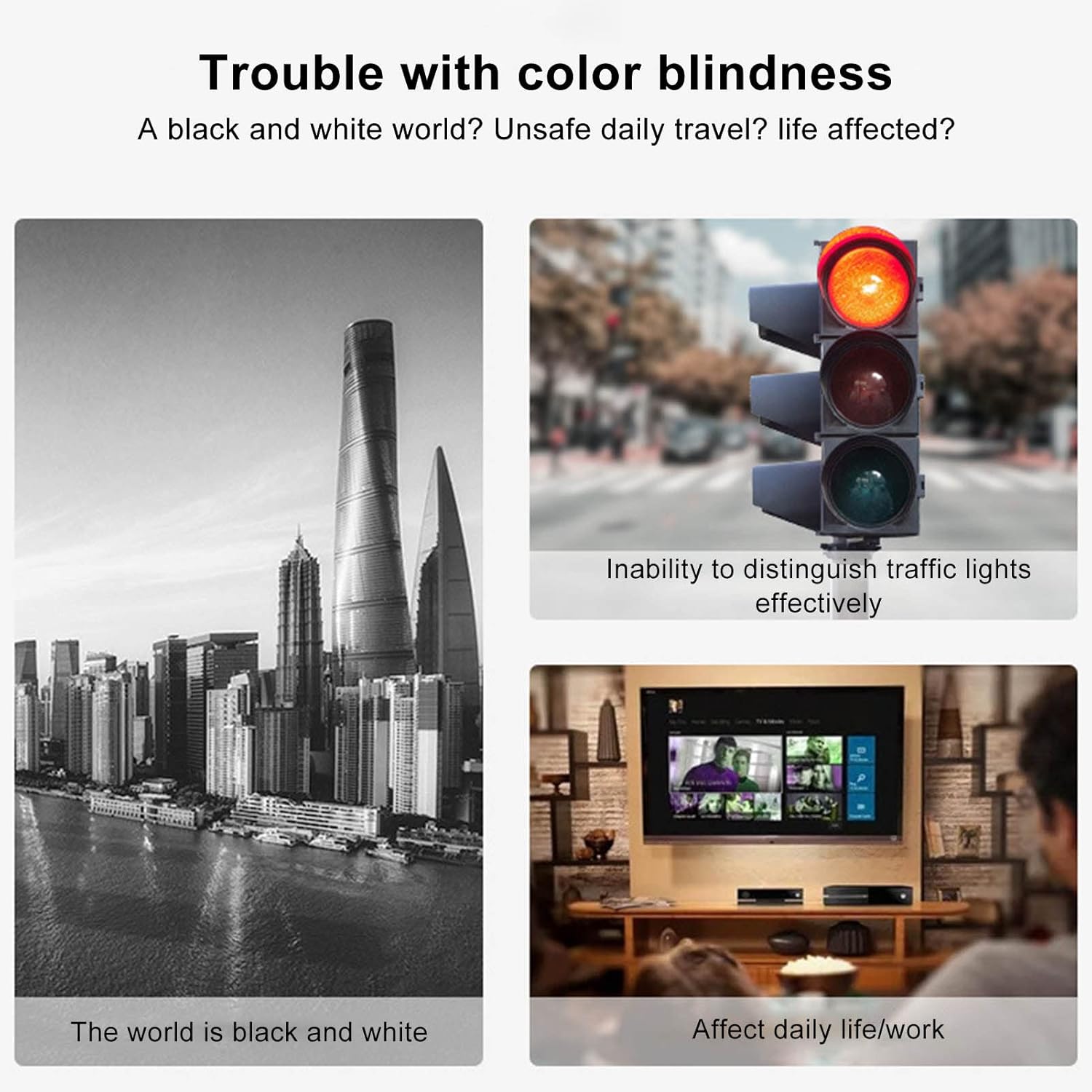 Red Green Color Blind Glasses, Color Blind Glasses Clip On Colorblind Correcting Glasses Color Anti Slip Universal Corrective Eyeglasses Red Green Colorblind Glasses for Men Women Outdoor Indoor