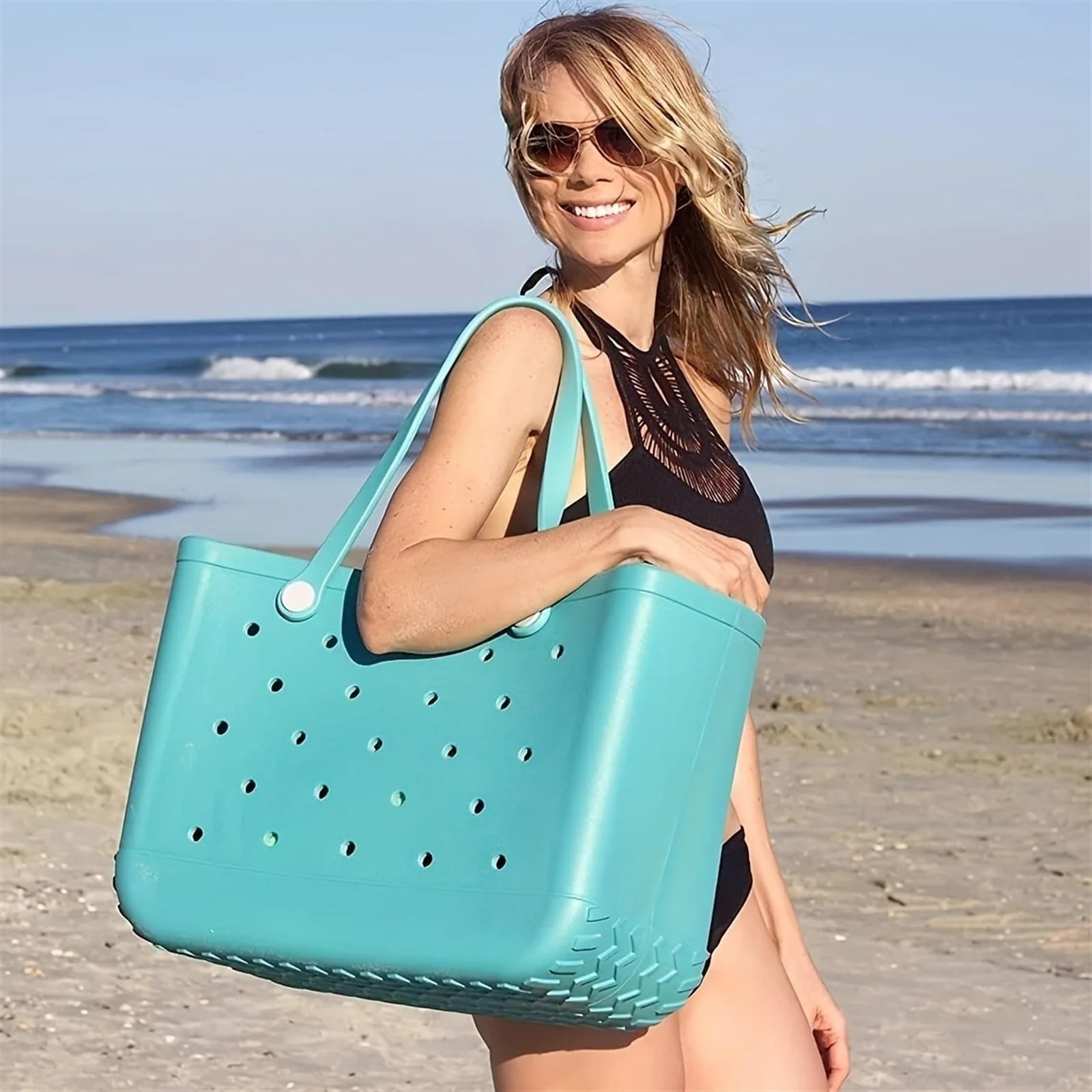 Bolsa Playa, Bolso Playa Mujer Cesta de playa extragrande con arena, bolsa de viaje impermeable, bolso de mano a prueba de arena, bolsa de almacenamiento multiusos for deportes de piscina y barco(Red)