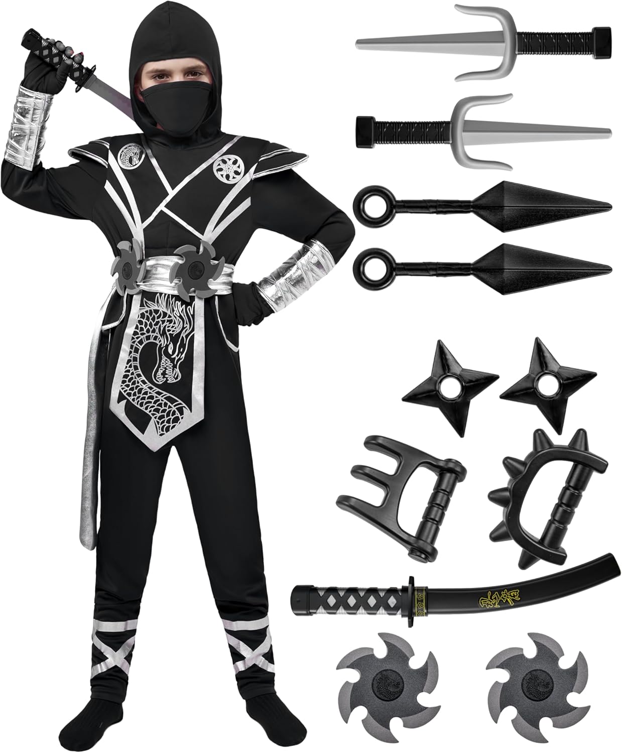 Spooktacular Creations Ninja Costume Kids – Ninja Dragon Jumpsuit Set