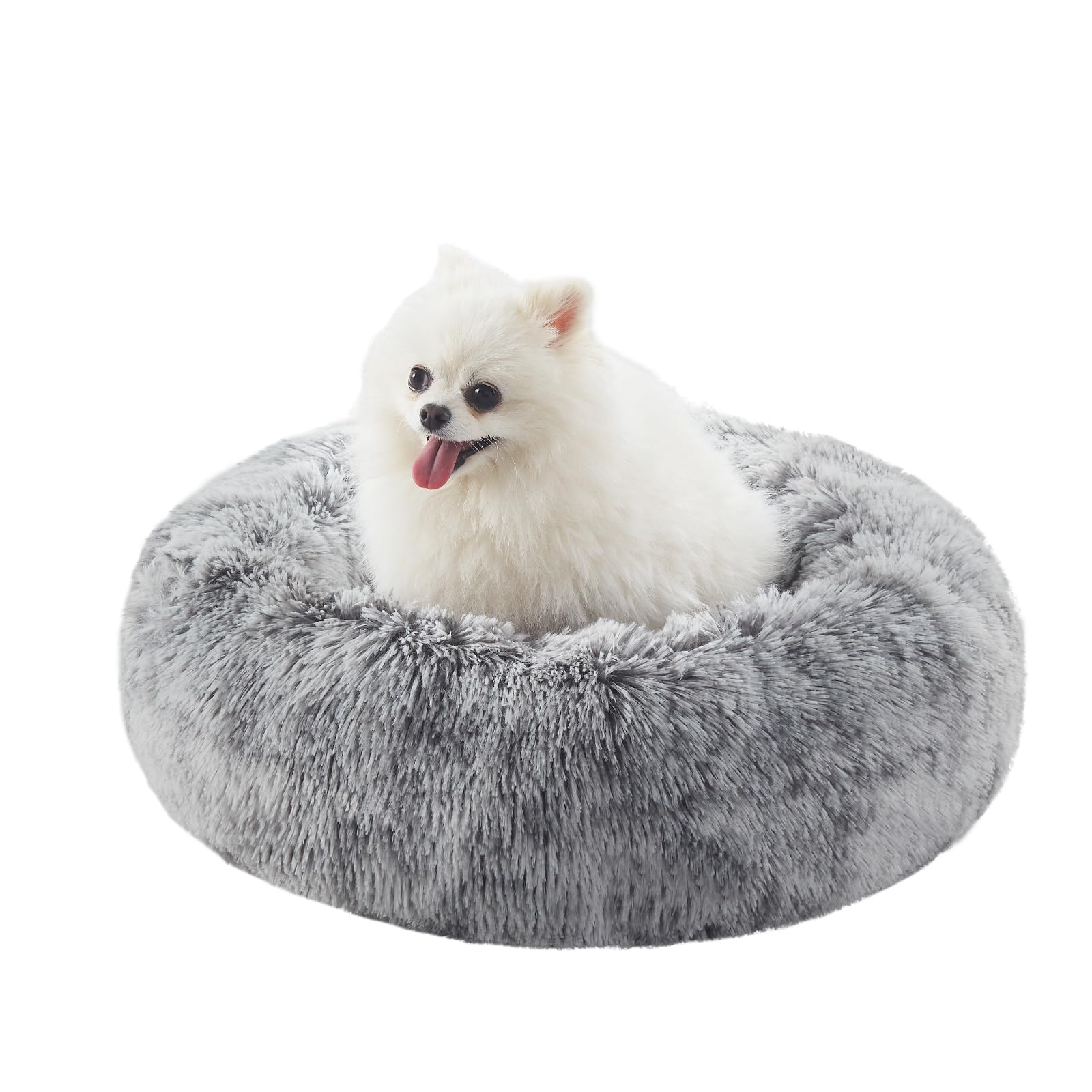 BedStill 23 inches Donut Dog Bed for Small Dogs - Calming Washable Round Puppy Bed with Removable Cover, Fluffy Plush Pet Bed for Cats & Dogs, Fits up