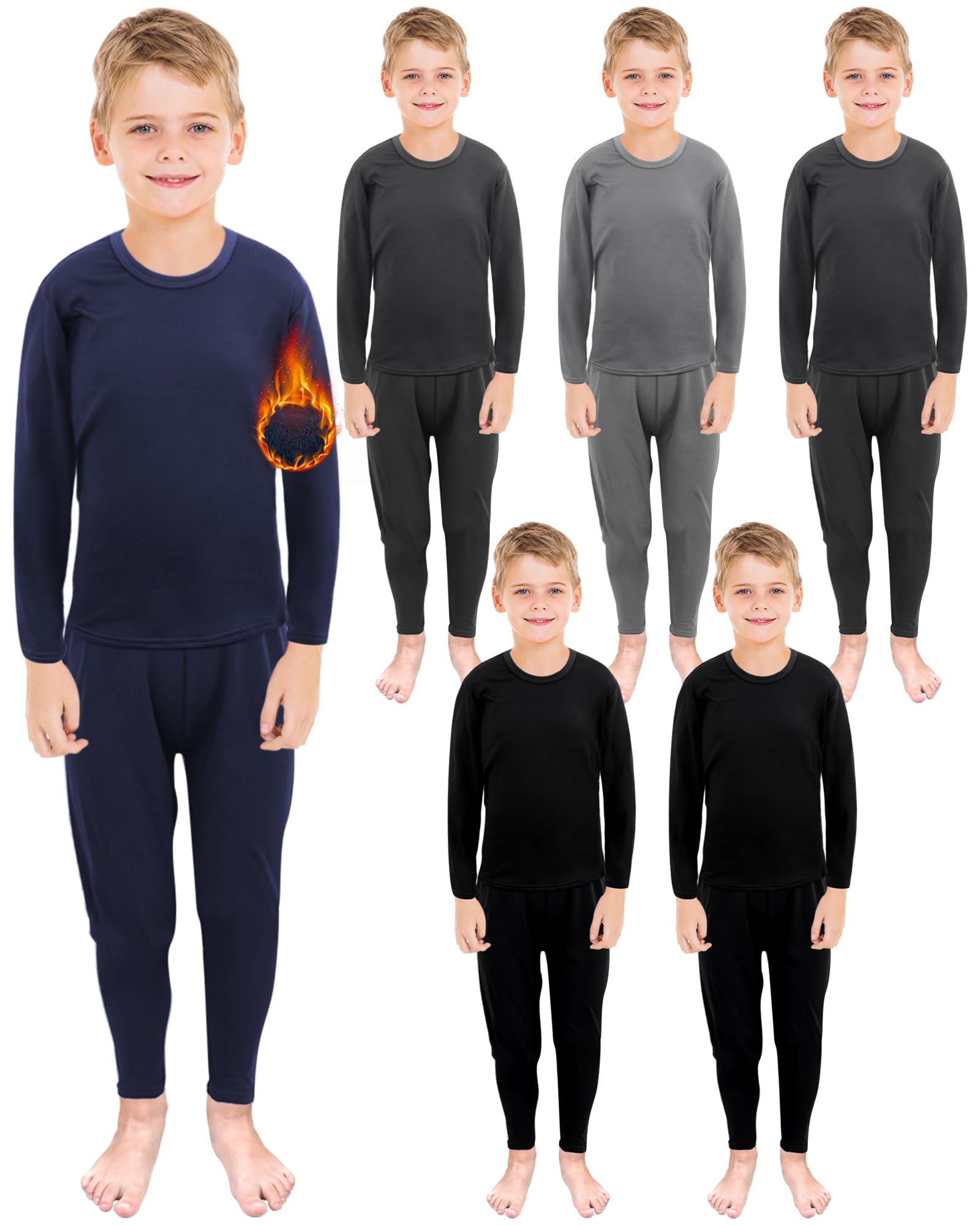 Taiyin 6 Sets Jungen Thermounterwäsche Warm Weich Thermo Top und Lange Unterwäsche Winter für Kinder Jungen
