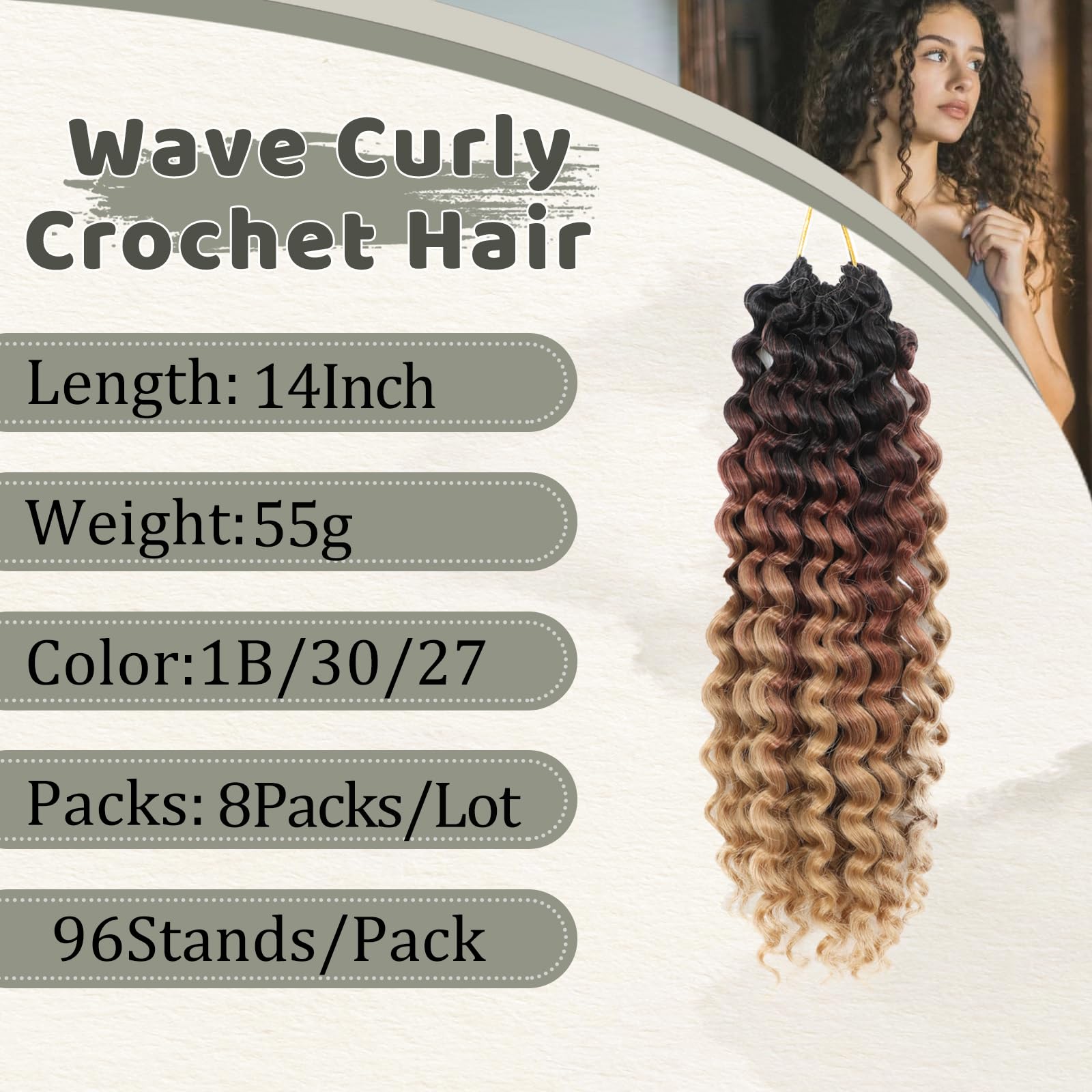FANWYFYU 8Packs Curly Crochet Hair for Black Women 14 Inch GOGO Curl Deep Ocean Water Wave Crochet Hair Synthetic Bohemian Beach Curl Crochet Braids Braiding Hair (1B/30/27) - Image 2