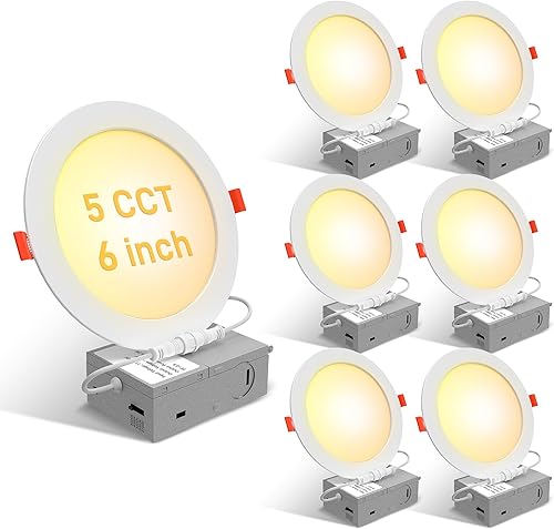 Paquete de 6 luces LED empotrables ultrafinas de 6 pulgadas, 5CCT, luz LED regulable de 2700 K3000 K3500 K40005000 K seleccionables, 12 W, 110 W,