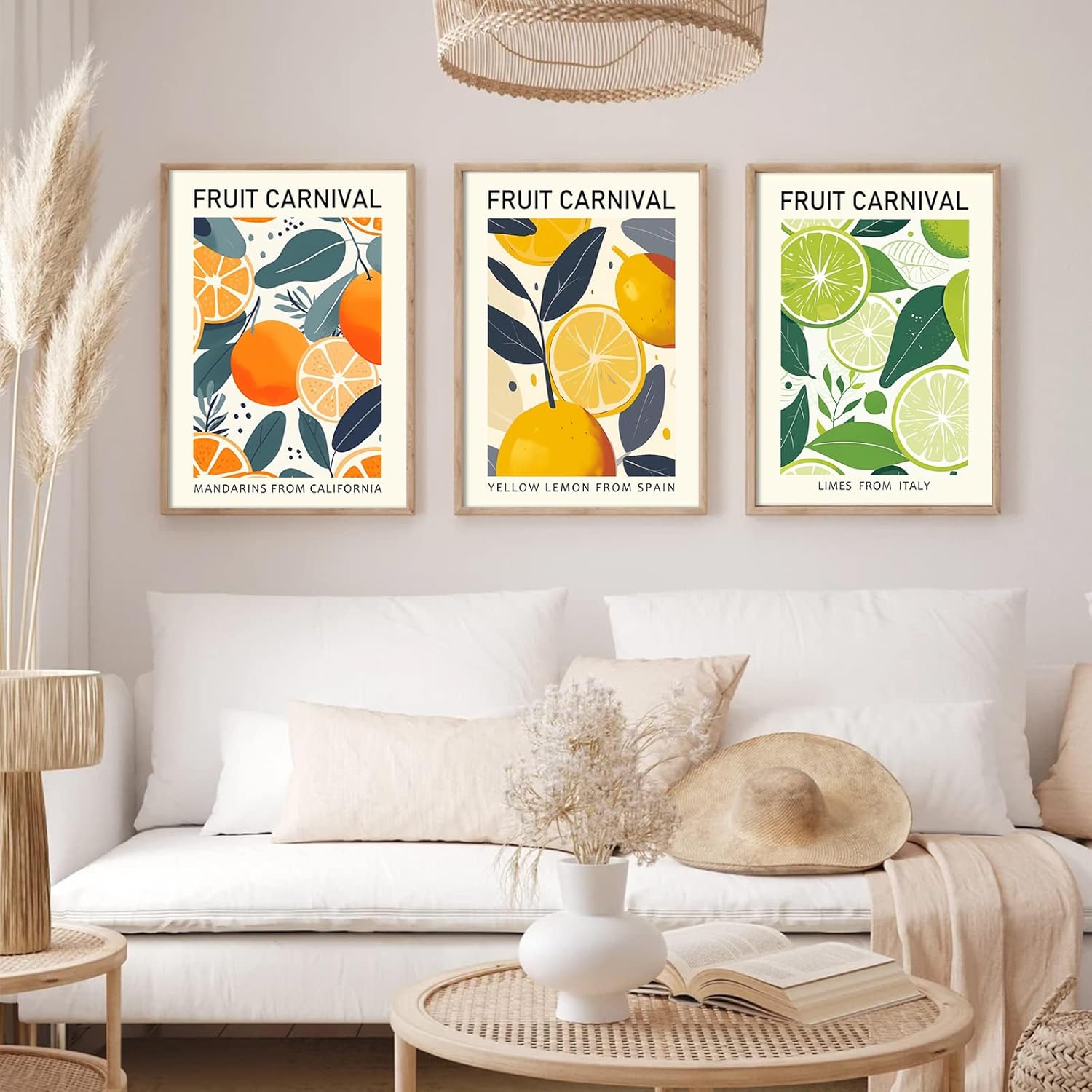 Fruit Market Wall Art Prints Posters Kitchen Canvas Paintings ArtWork for Walls Lemon Orange Green Pictures Fresh Botanical Natural Decor for Dining Room Living Room 12x16 Inch Unframed Set of 3