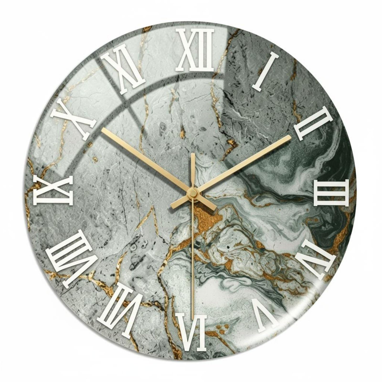 Verre trempé motif marbre pour cette horloge murale ronde au design chic de 35cm