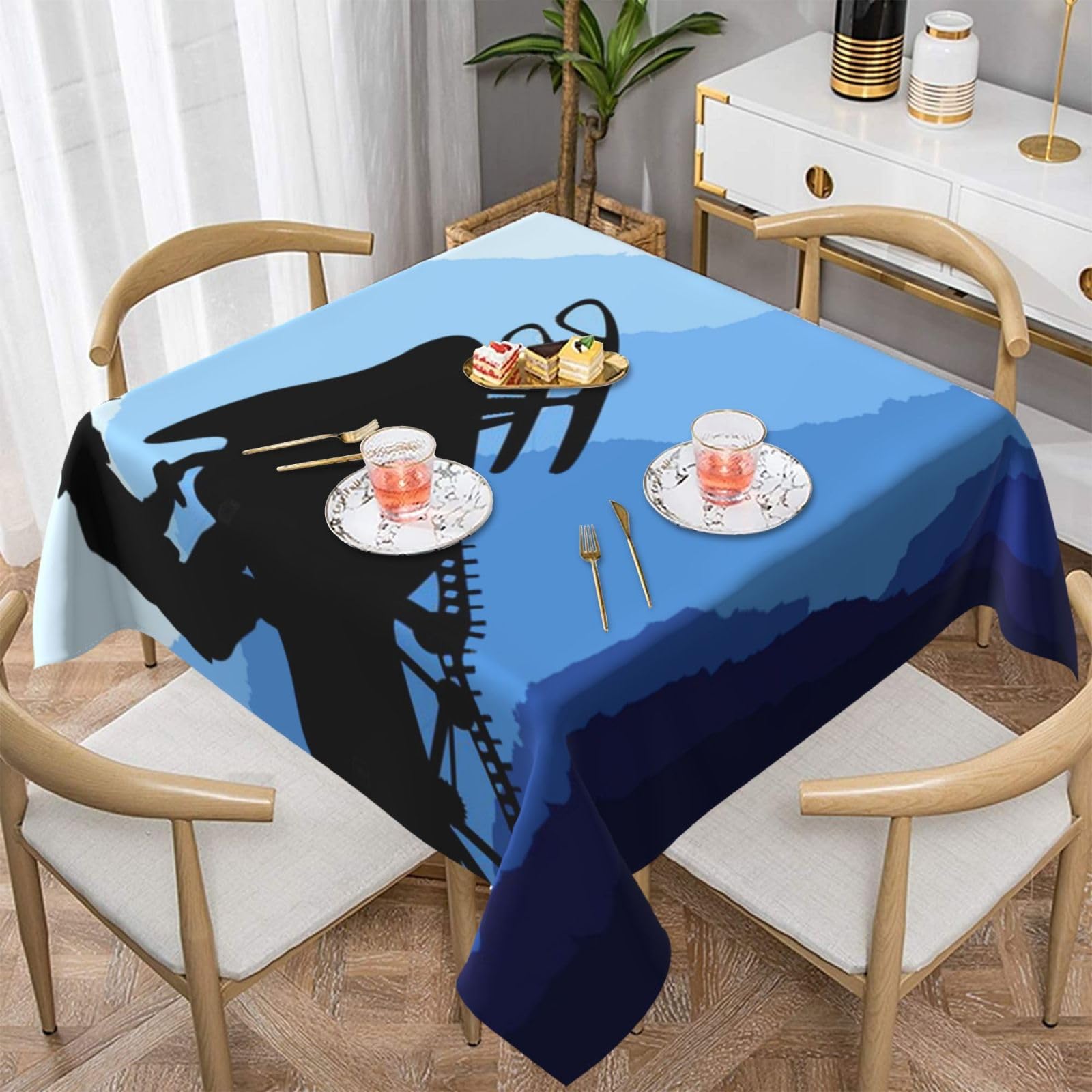 DCEHGEW Snowmobile Prints Square Tablecloth 137x137 CM, Waterproof Fabric Table Cloth for Dining Table, Farmhouse Table Cover for Kitchen Dining Tabletop Decoration