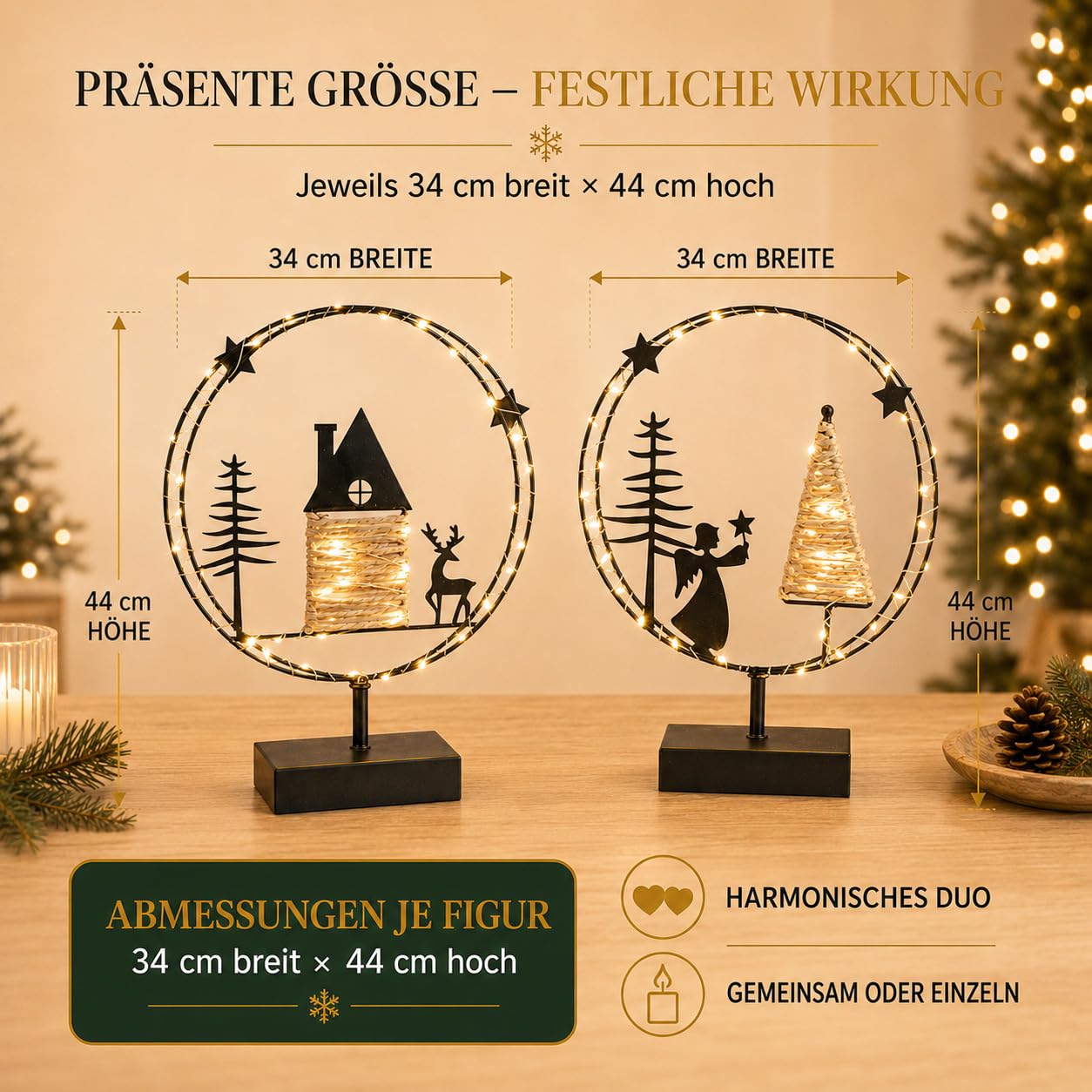 formano Koła LED, zestaw 2 sztuk, aniołki i wioska zimowa, timer 6 h/18 h, dekoracja bożonarodzeniowa