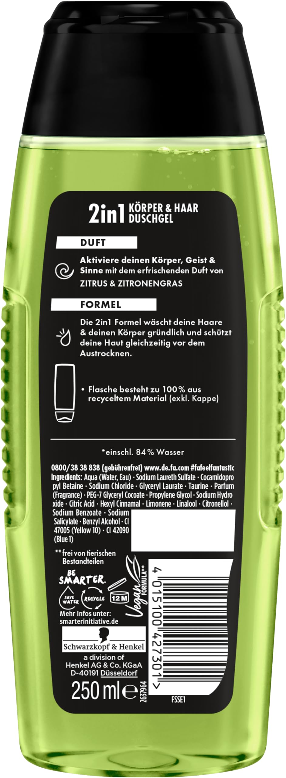 FA Shower Gel Men Speedster with Taurine (1 x 250 ml) 2-in-1 Formula for Body & Hair, Activate Your Body - Image 2