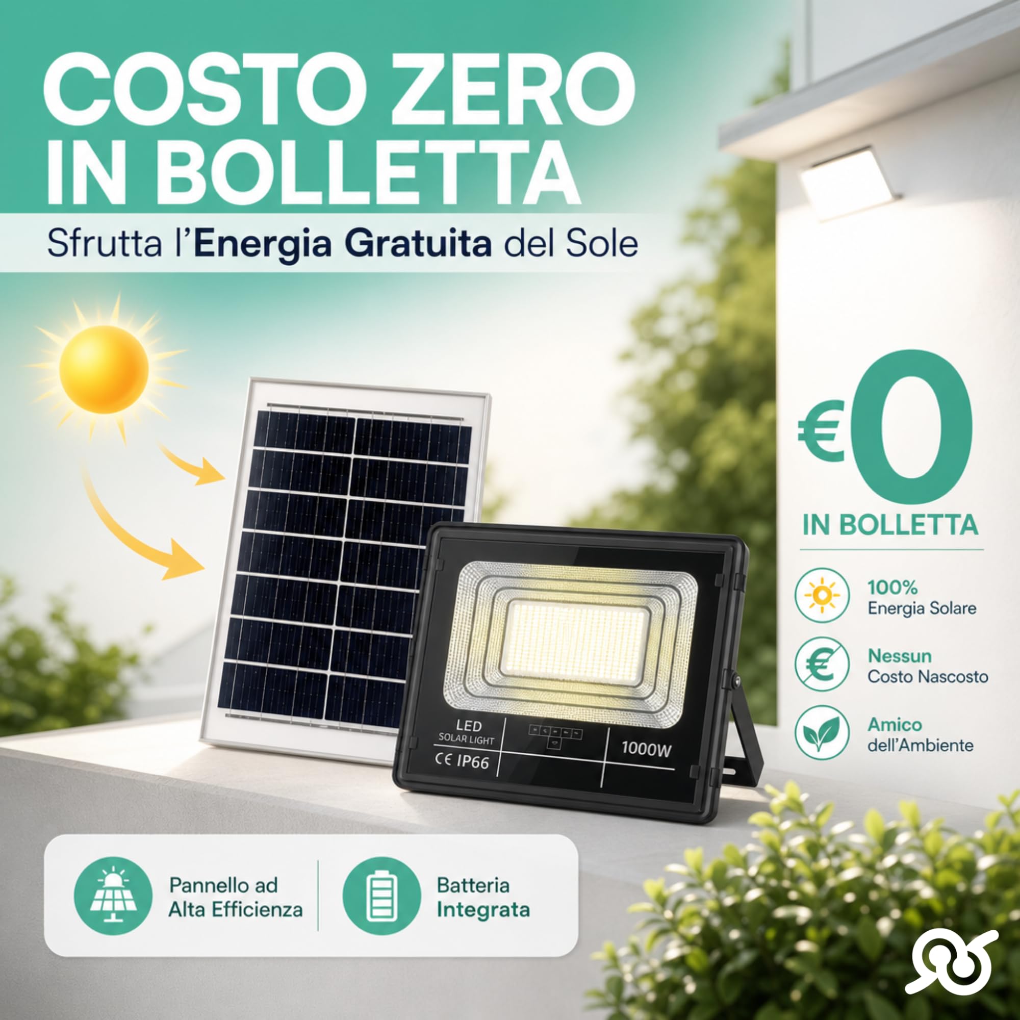 tempo di saldi Faro Led Esterno con Pannello Solare 1000w - Faro Solare da Esterno Potente con Telecomando, Luce Esterna Impermeabile per Giardino e Cortile, Fari a Led ad Alta Efficienza