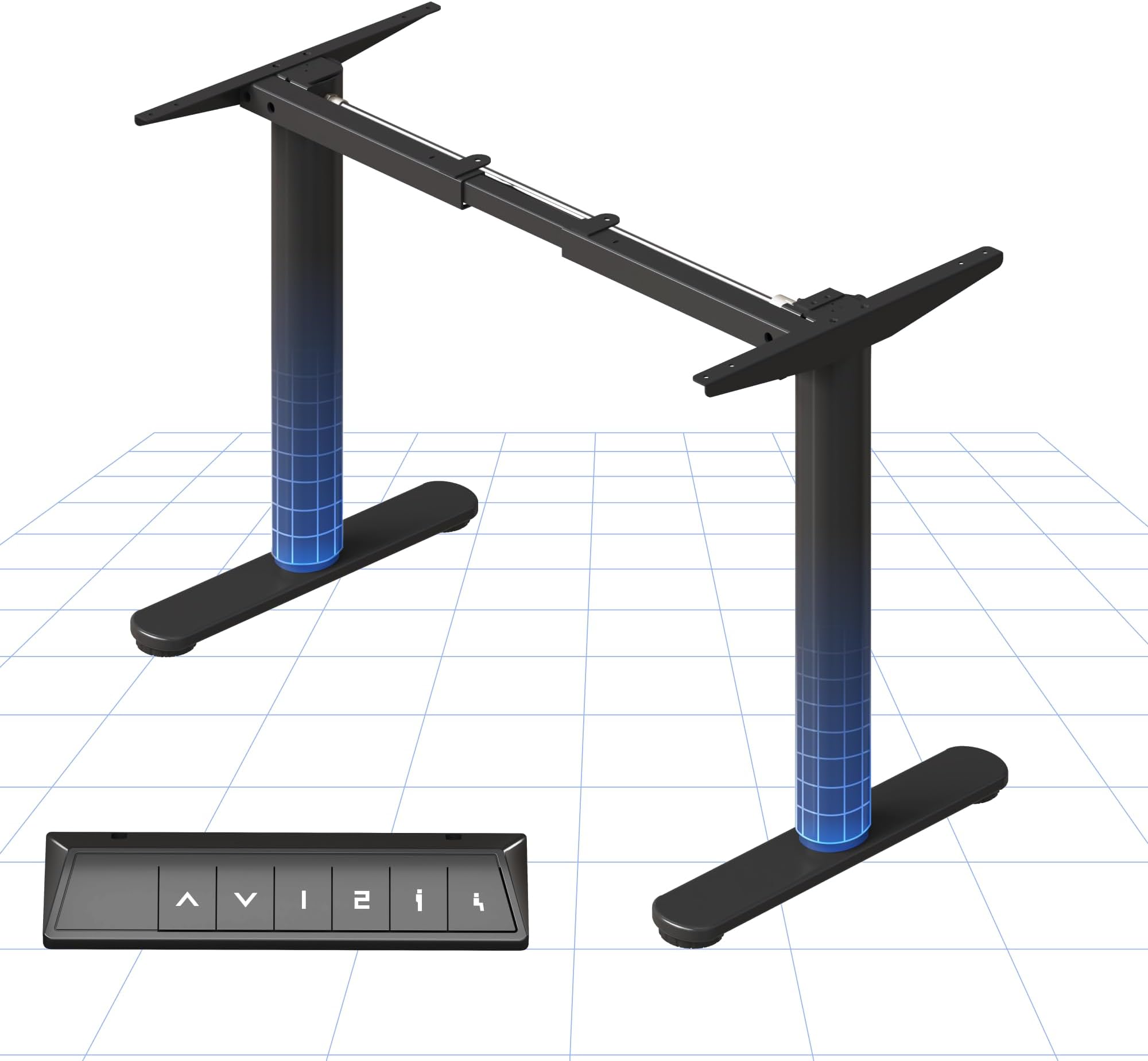 ER1 Electric Standing Desk Frame with Round Legs, Height Adjustable Sit-Stand with Memory Control Panel and Anti-Collision System, Black