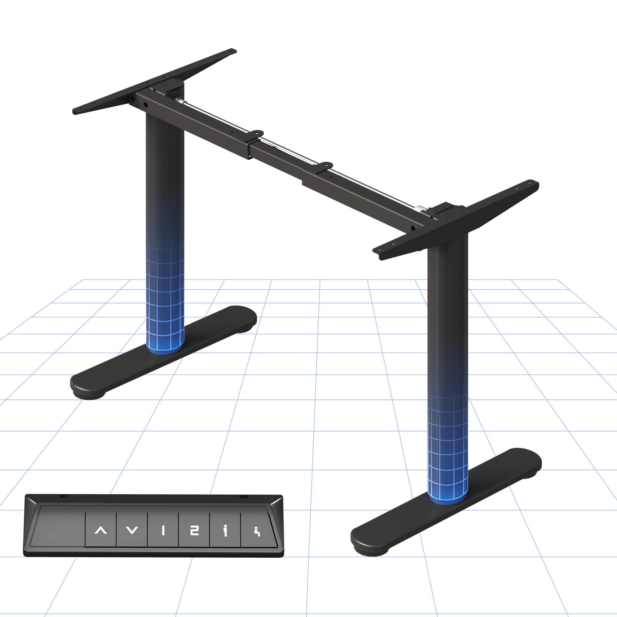 ER1 Electric Standing Desk Frame with Round Legs, Height Adjustable Sit-Stand with Memory Control Panel and Anti-Collision System, Black
