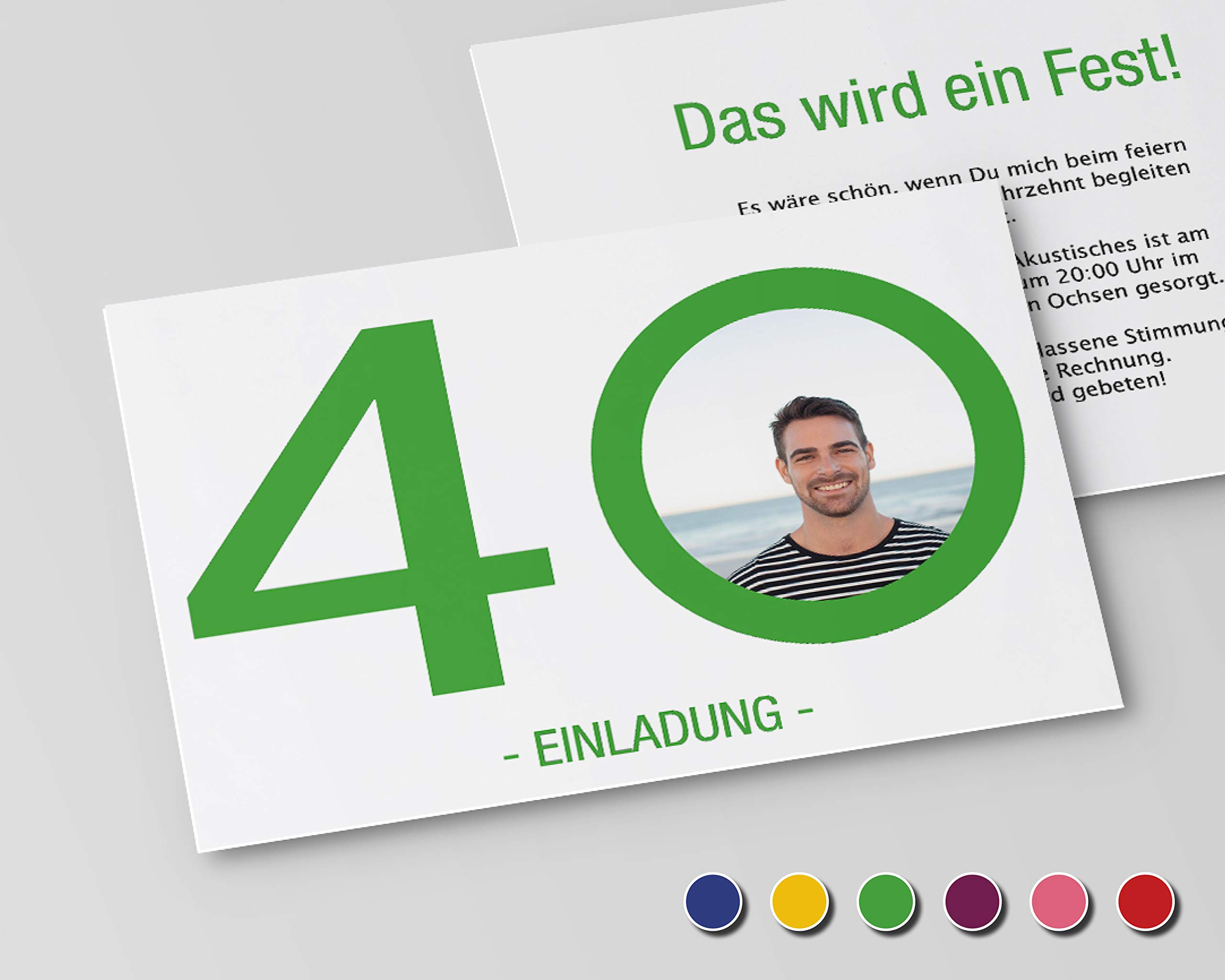 Einladungskarten zum Geburtstag (40 Stück) Einladung zum runden Geburtstag alle Jahre (Grün) Riesen Zahl