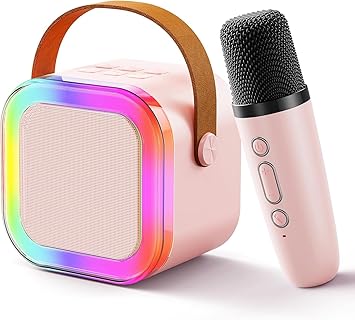 Bluetooth Karaoke Microphone with Portable Speaker and RGB Light Ring, USB Charging, Mic Echo Music Controls, Voice Effects, TF Card and USB Flash Drive Support