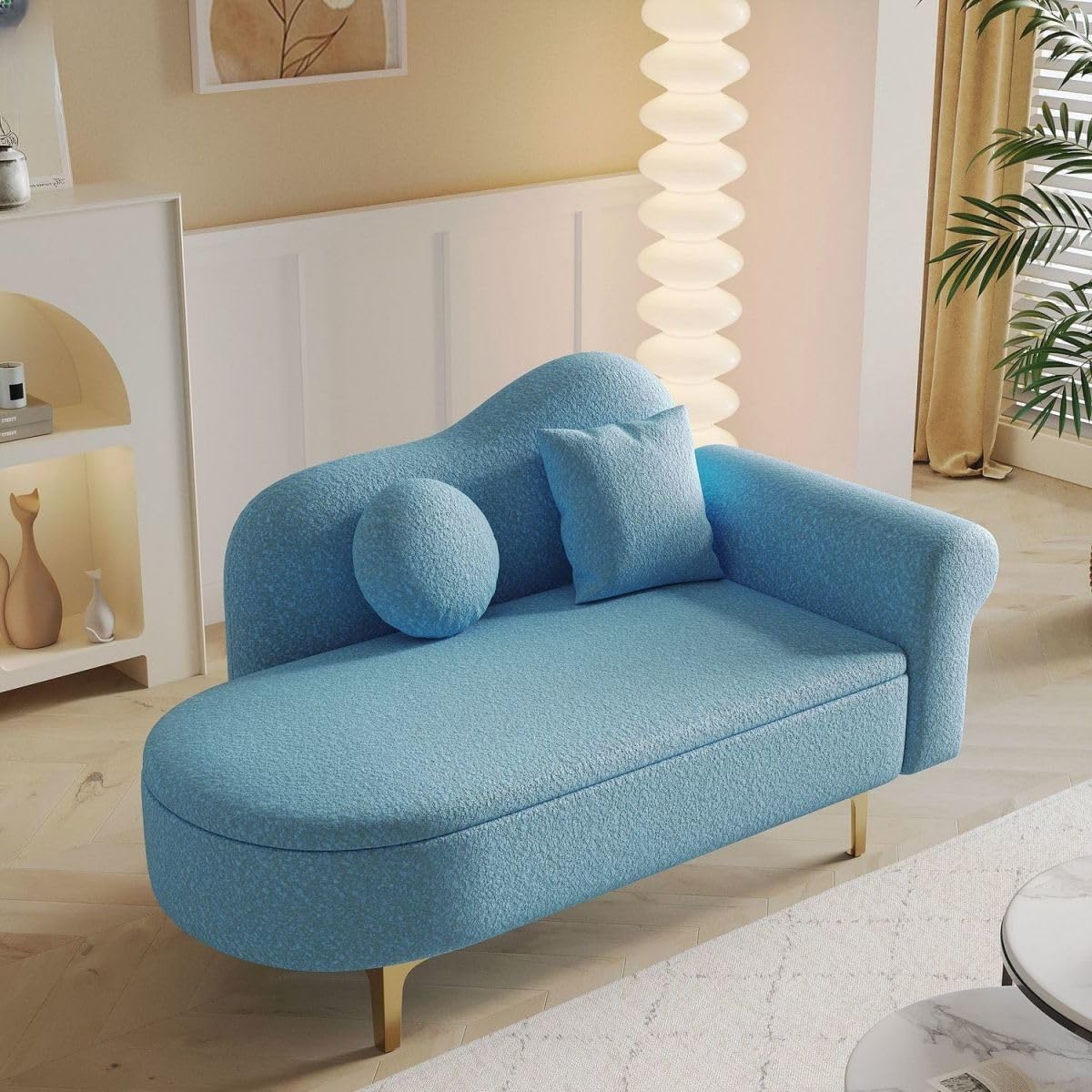 Storage Chaise Lounge Indoor with 2-Pillow, Upholstered Cloud Couch Chaise Lounge Chair Sofa Bed with Under-seat-Storage, Reading Chair for Living Room, Pink