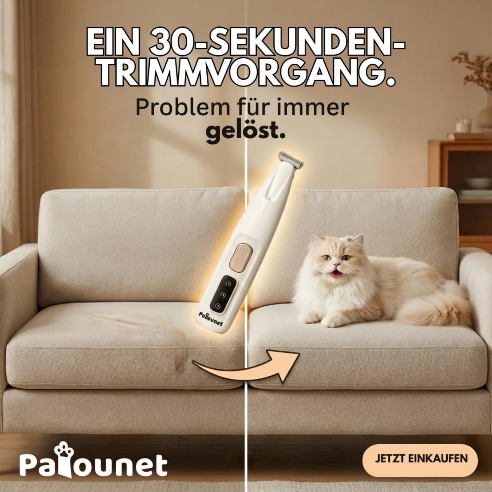 mylittle-paw Patounet Der einzige Haarschneider, derleise genug für Katzen ist(30 dB),Katzen-Schermaschine mit LED-Licht, wasserdicht und kabellos, für Hunde und Katzen geeigne