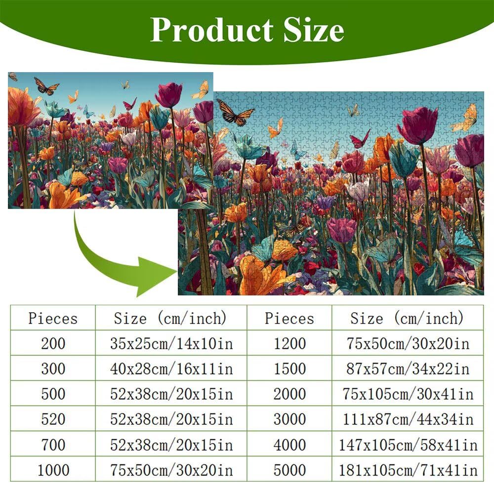Puzzle 2000 elementów - Tulipan i motyl - Trwałe drewniane puzzle z literami z tyłu - 70 x 100 cm - Kreatywne hobby bez kurzu - Artykuł kolekcjonerski i ponad 14 lat P3#160