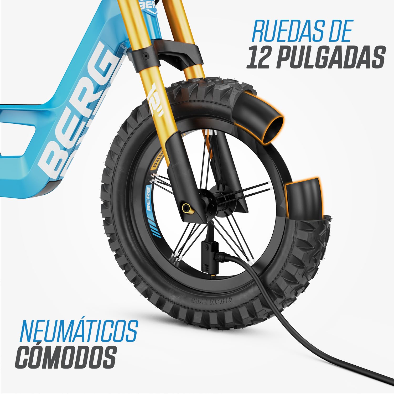 BERG Bicicleta sin Pedales Biky | 2,5-5 años, 12 pulgadas, con freno de mano, cuadro ligero de magnesio, ruedas hinchables