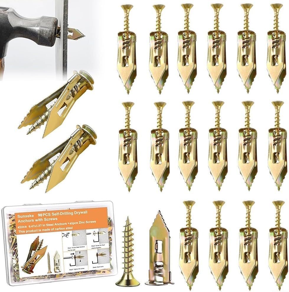 Heavy Duty Self Drilling Drywall Anchors and Screws Kit, 50 lbs Load Carbon Steel Expansion Bolts Gypsum Board Wood MDF Wall Mounting, 160 Pcs(90PCS)