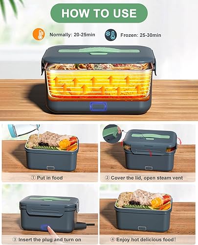 Miniatura 10 de Monteka Fiambrera eléctrica calentador de alimentos, calentador de alimentos portátil de alta potencia de 100 W, lonchera térmica para adultos