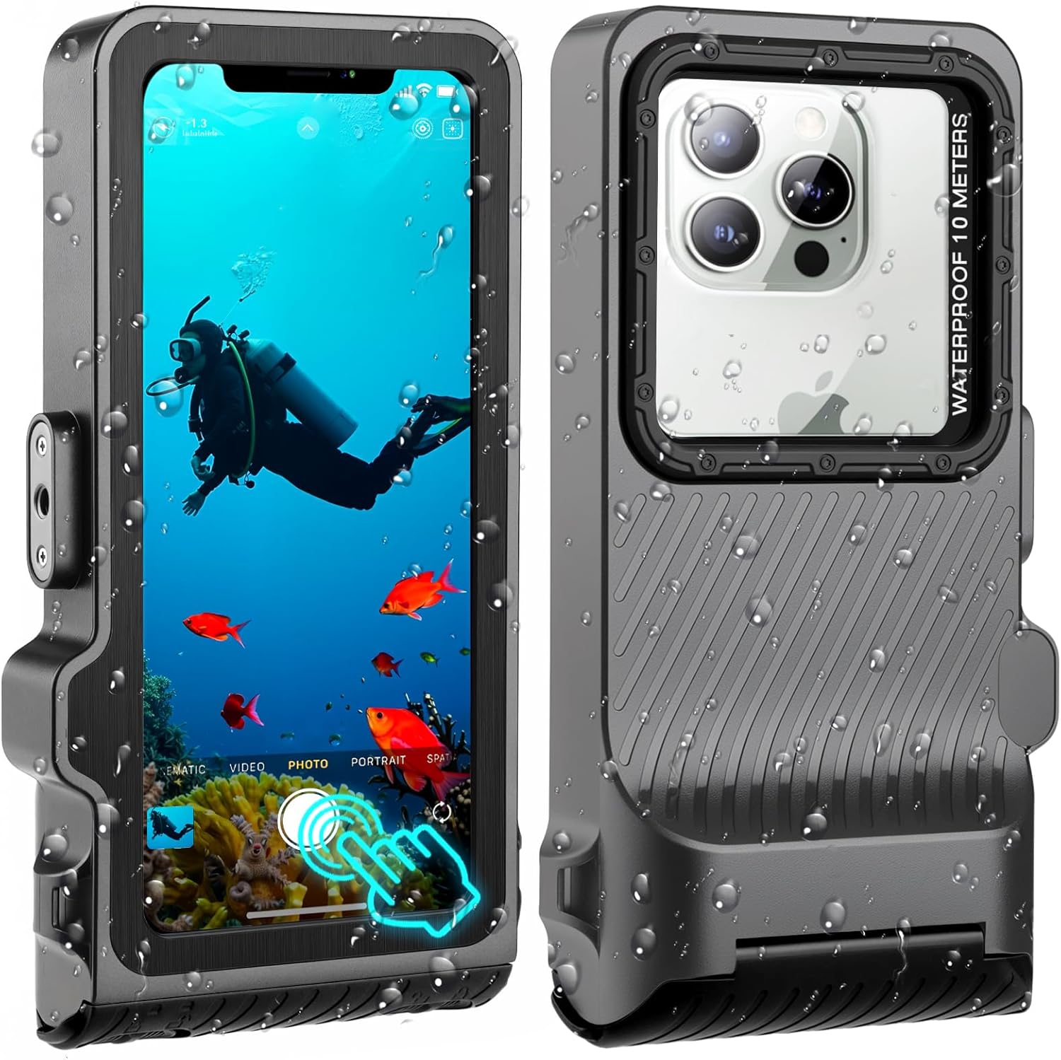 IP68 Waterproof Diving Phone Case, Universal Underwater Housing for iPhone 16/15/14/13/12/11 Pro Max Samsung Galaxy S24/S23/S22, Touchscreen Full Protection, 33ft Snorkeling & Scuba,(BlackGrey)