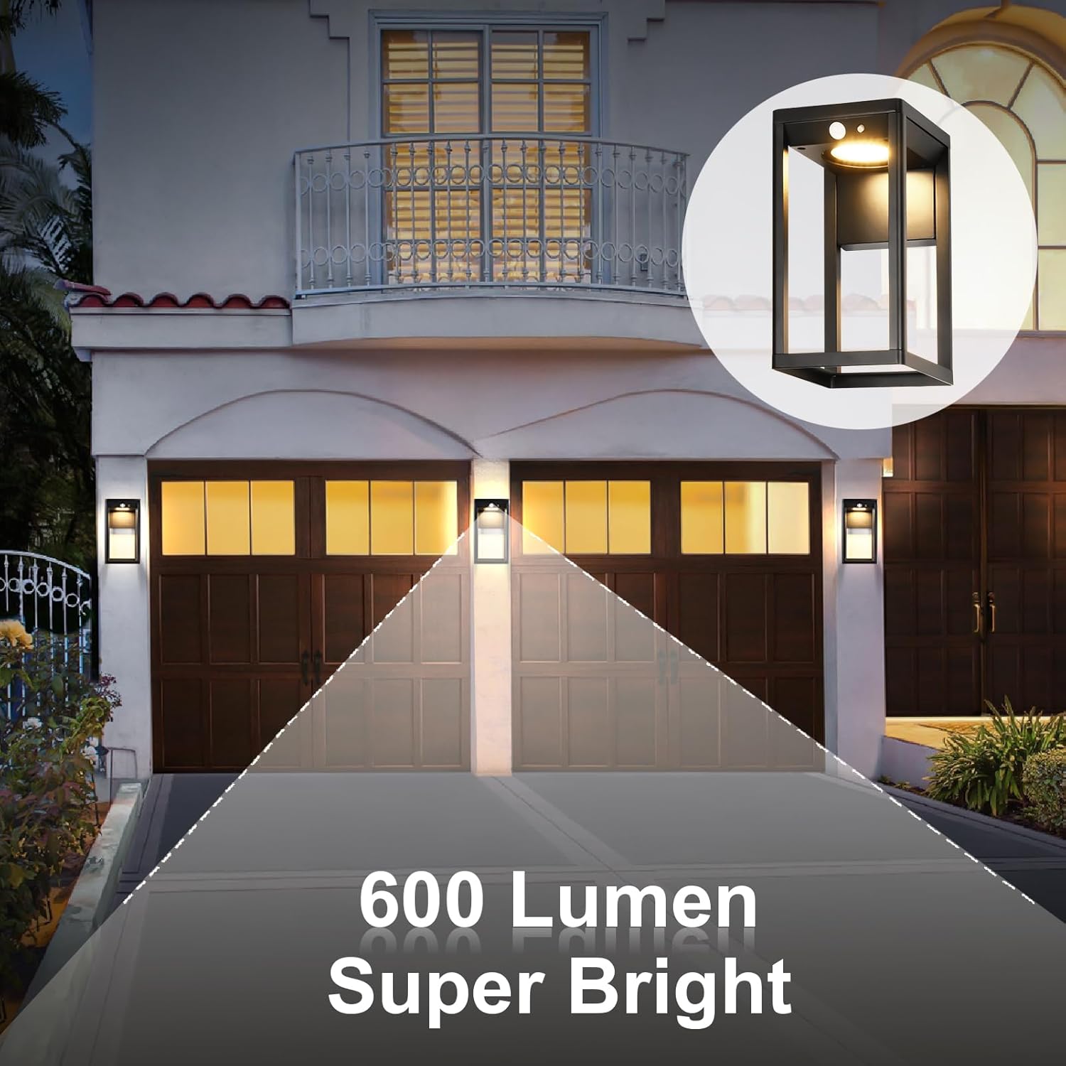 Solar Outdoor Wall Light with Motion Sensor - 600 Lumen Aluminum Solar Sconce Lights Outdoor, Dusk to Dawn Wall Lantern for Garage, Porch, Front Door. IP44 Waterproof, Black