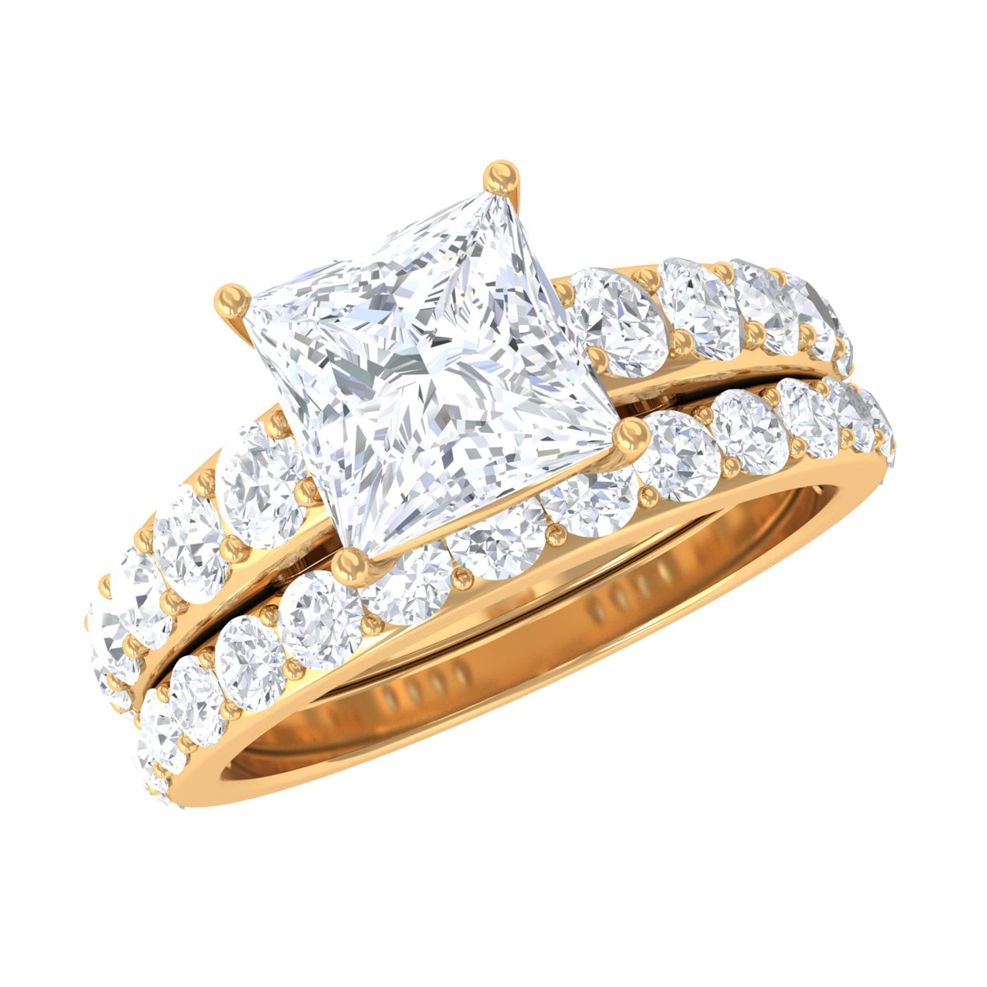 Certified Moissanite Wedding Ring Set, D-Vs1 Quality, Moissanite 6mm Princess Cut Bridal Ring Set