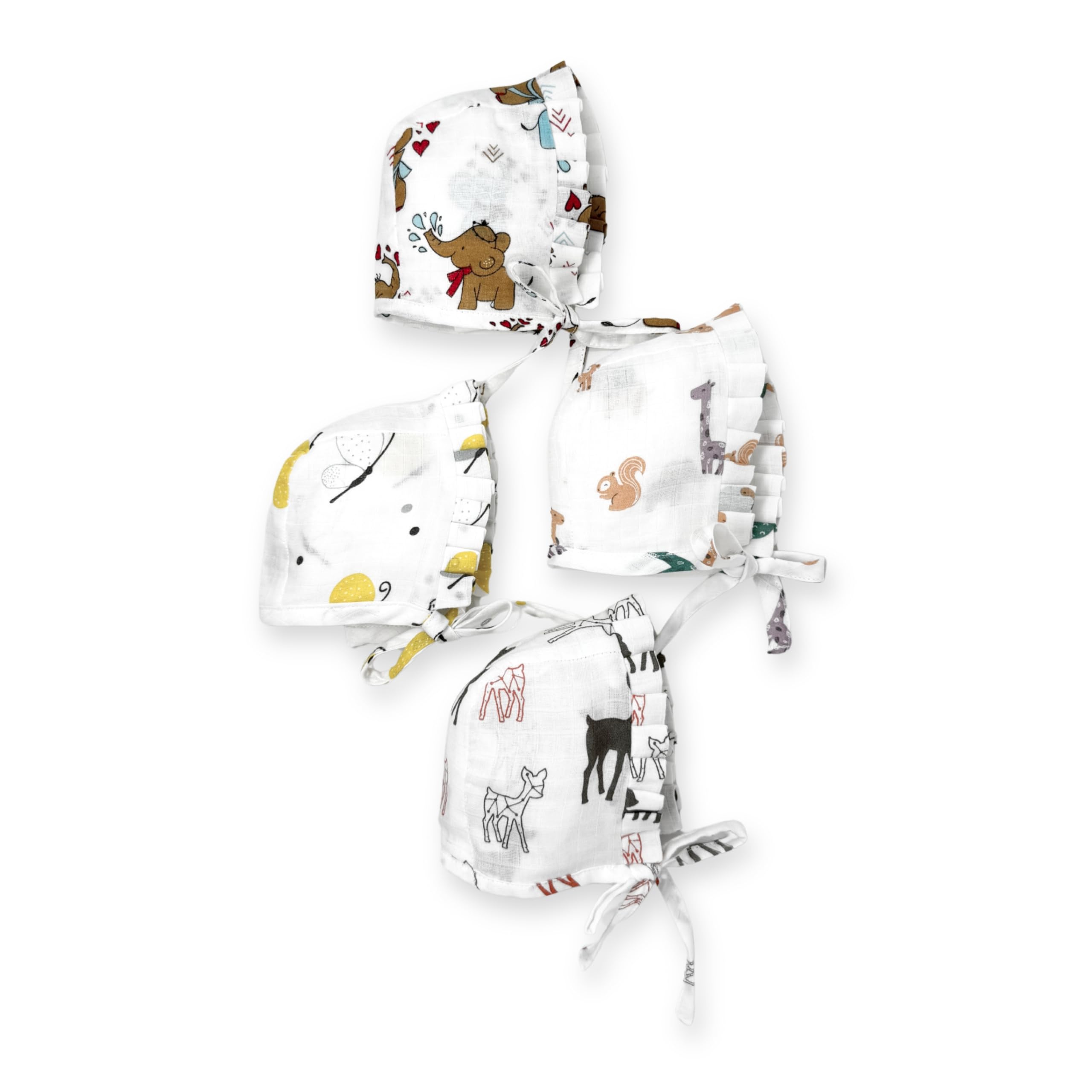 the boo boo club 100% Muslin Organic Cotton Caps for New Born Baby | Mix Print and Colour | Pack of 4 | New-Born | White-picture-18