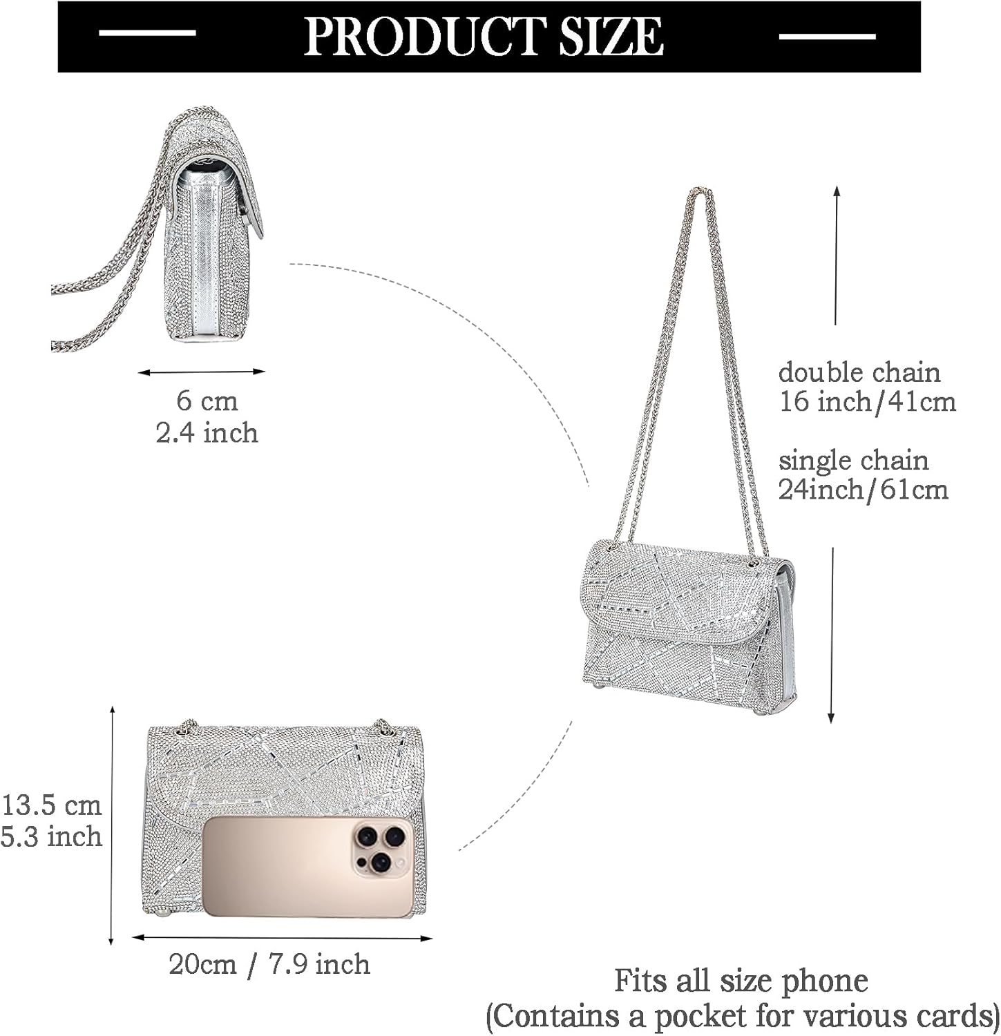 Shoulder Bags Crossbody Bag Purses Handbags Crystals Rhinestone Evening Bag for Women Clutch Purse with Chain - Image 4