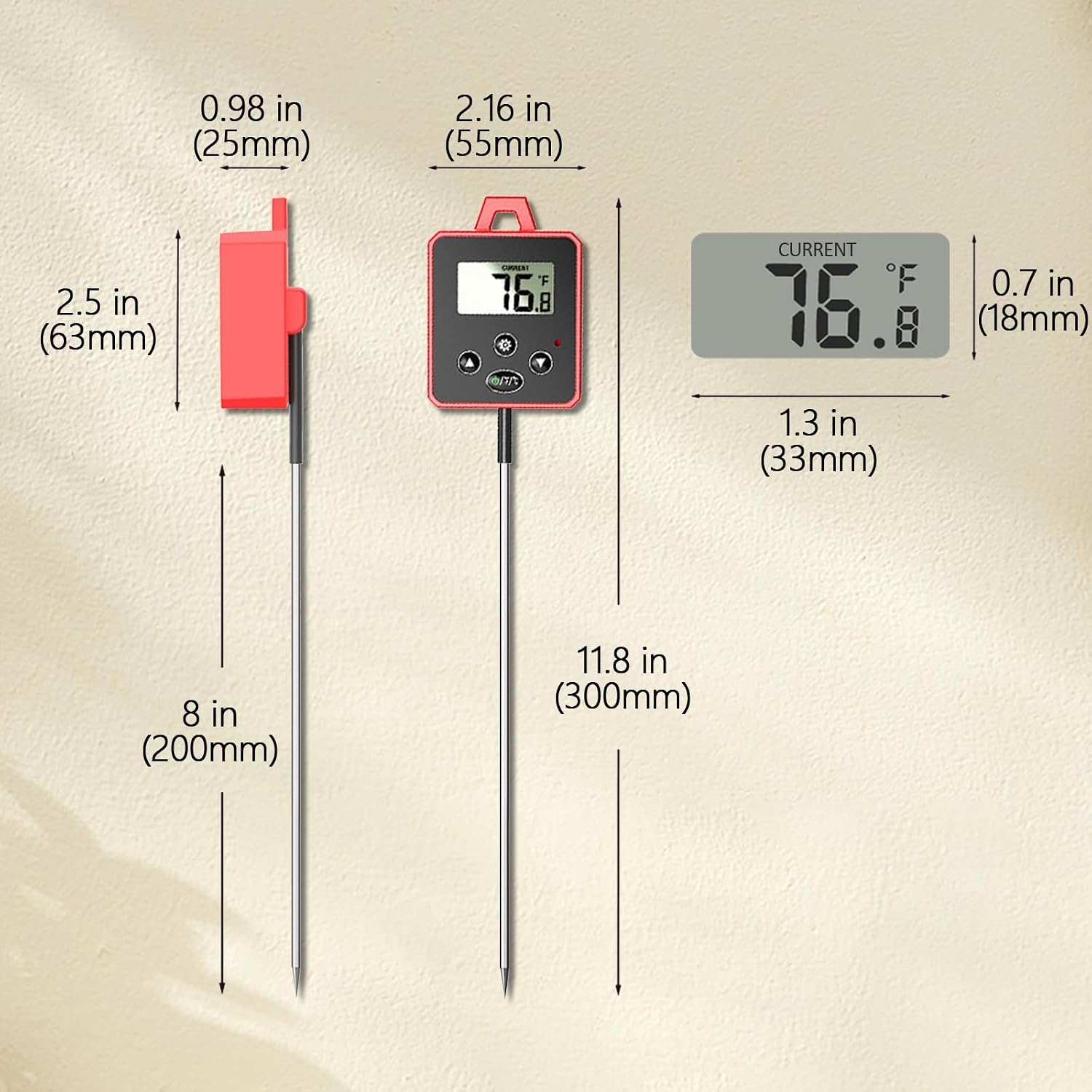 Timloon Digital Candy Thermometer with Pot Clip, Backlight LCD, 8" Long Probe, Temperature Alarm, ℃/℉ Switch, Instant Read Kitchen Thermometer for Cooking, Baking, and Candy Making