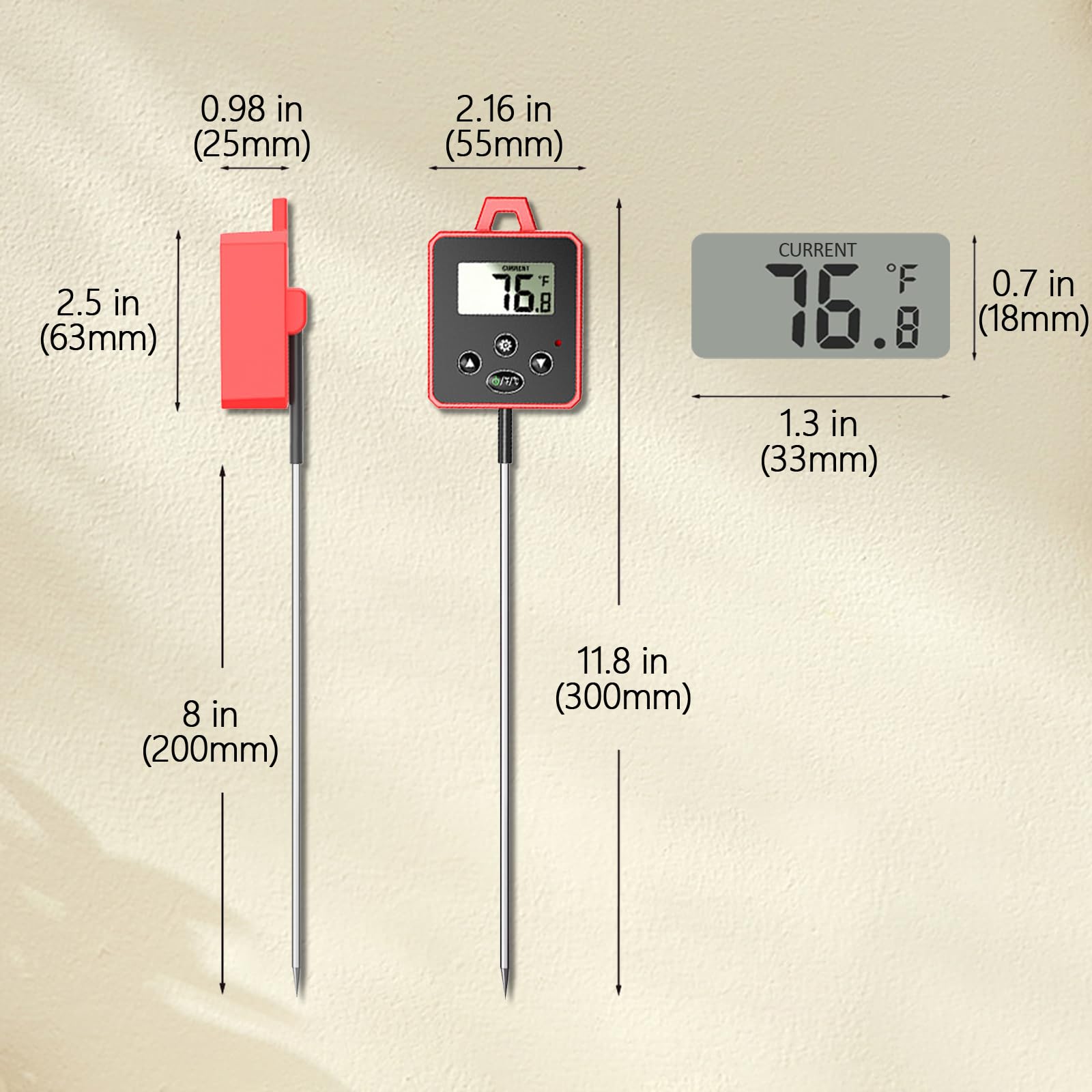 Timloon Waterproof Digital Candy Thermometer for Candy Making, Instant Read Cooking Thermometer with Pot Clip, Backlight LCD, 8" Long Probe, Temperature Alarm, degC/degF Switch for Kitchen, Outdoor BBQ - Image 6