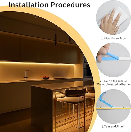 Miniatura 4 de COB - Tira de luz LED de 3000 K, 20 pies19.7 ft, tira LED blanca cálida, tira regulable de alto lúmenes con control remoto RF de 24 V, adaptador