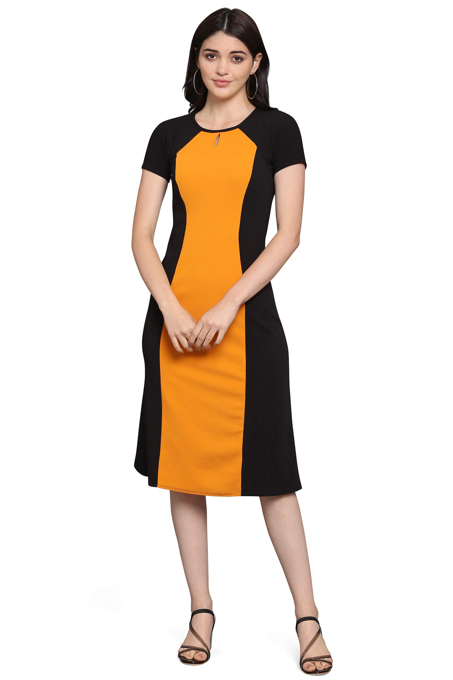 Purvaja Womens Fit & Flare Dress(Lucy-054-Yw-Bl_Yellow-Black_Xx-Large)