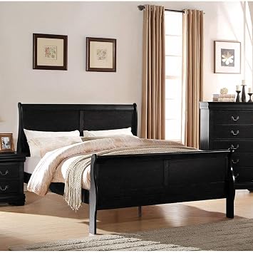 Knocbel Traditional Eastern King Size Bed Frame, Wood Platform Bed with Slats Support, Sleigh Headboard & Footboard, Box Spring Required,90" Lx80 Wx47 H, Black Eastern King Bed