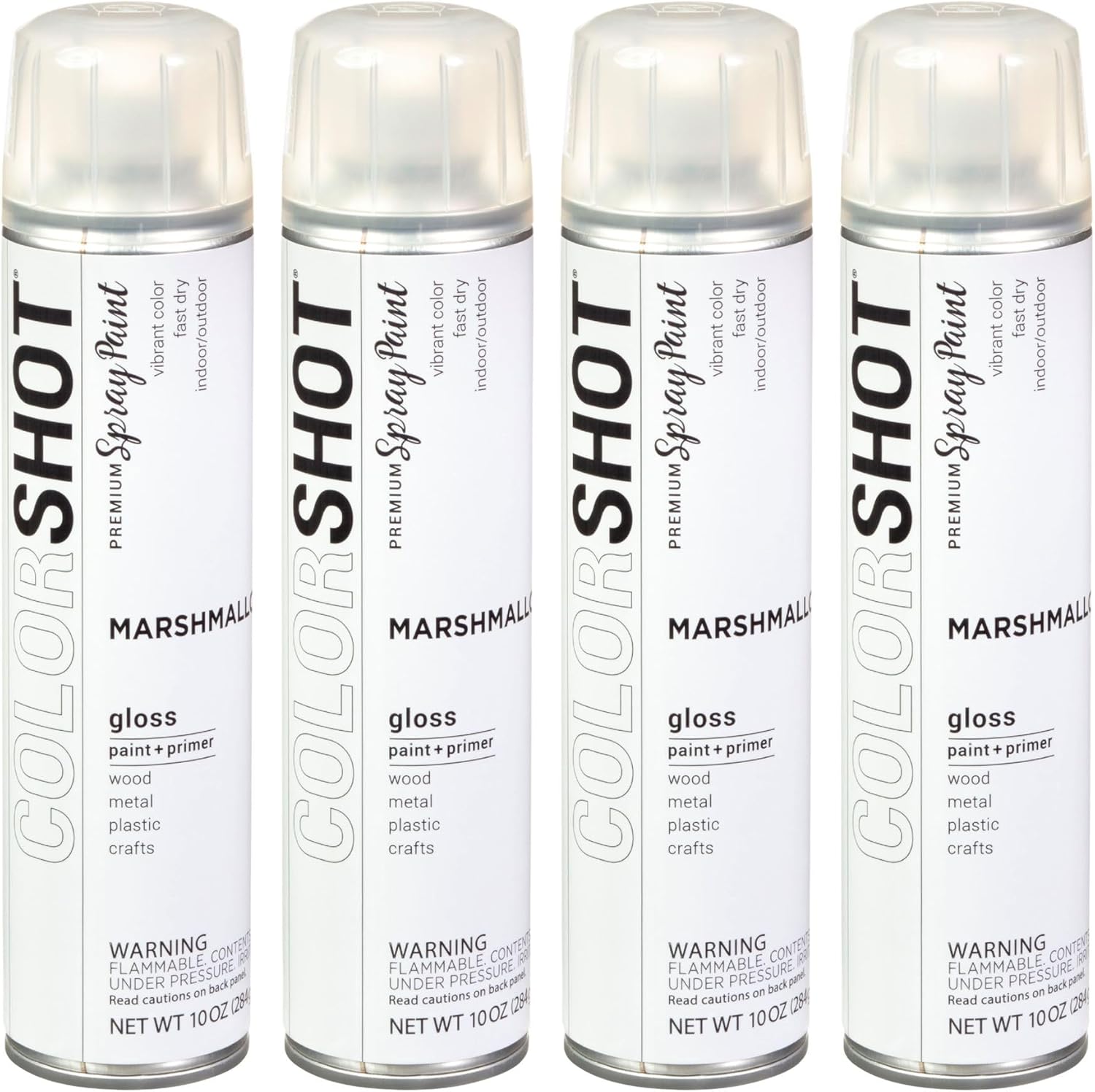 COLORSHOT Gloss Spray Paint, Marshmallow (White) 10 oz. 4 Pack, Fast-Drying Acrylic Paint, Indoor & Outdoor Use
