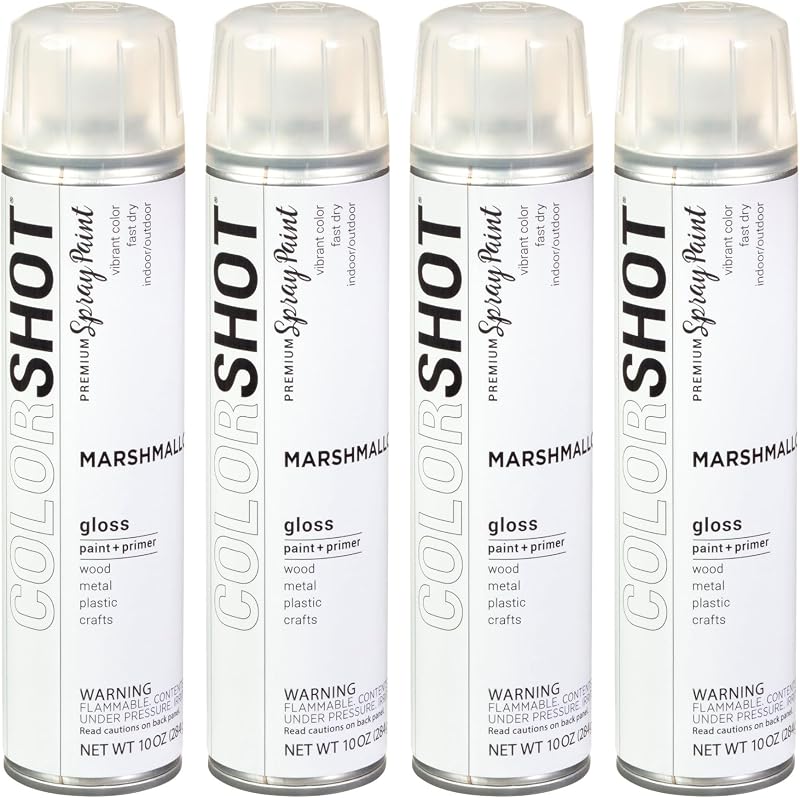 Tinta spray acrílica COLORSHOT Marshmallow (White), acabamento Gloss, para uso interno e externo, Pacote com 4 latas de 296 mL