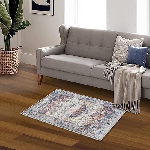 Miniatura 10 de COZYLOOM Alfombra de pasillo de 2 x 6 pulgadas alfombra persa vintage envejecida cubierta de suelo de medallón para interiores alfombra delgada con