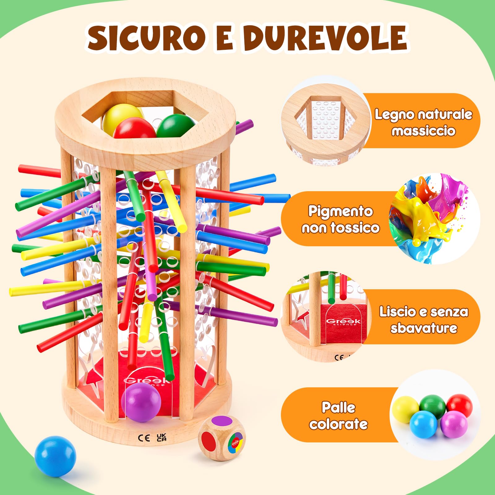 Gioco in Legno Stick Pull con Carte Sfida | Gioco strategia equilibrio legno, gioco da tavolo, gioco familiare senza schermi, gioco bambini 3-10, regalo Natale